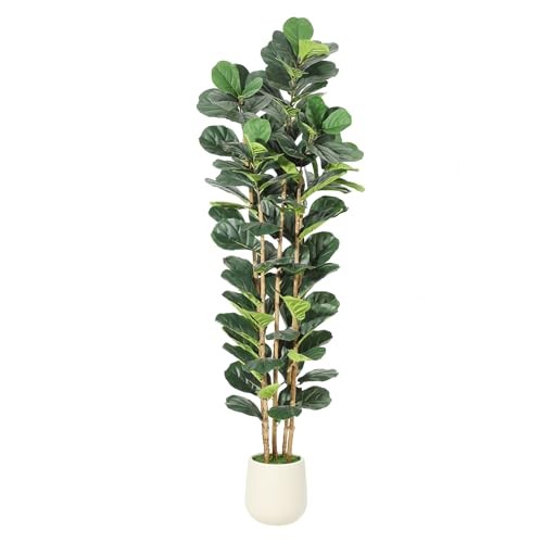 Artificial Fiddle Leaf Fig Tree with White Planter, Fake 6ft 11in Set of 1