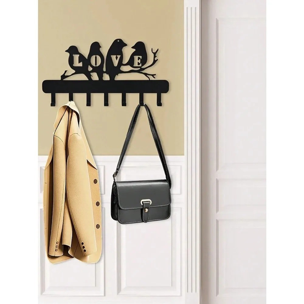 Faynee Lovebird Metal Key Holder Wall Mount Hook for Coats Umbrellas Home Decor