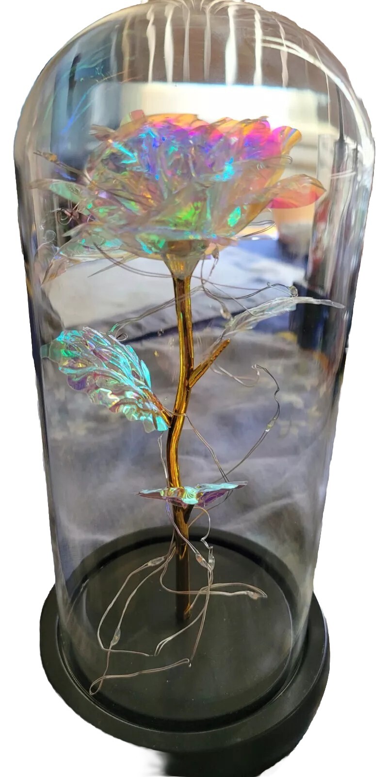 Clear Eternal Rose With LED Lights In 9″ Glass Dome Mothers Valentines Day Gift