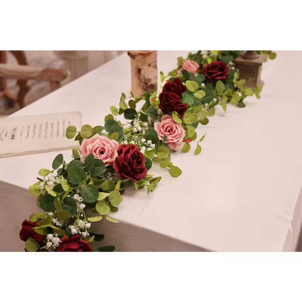5.91 Ft. Red Indoor/Outdoor Artificial Rose Gypsophila Flowers for Wedding, Part