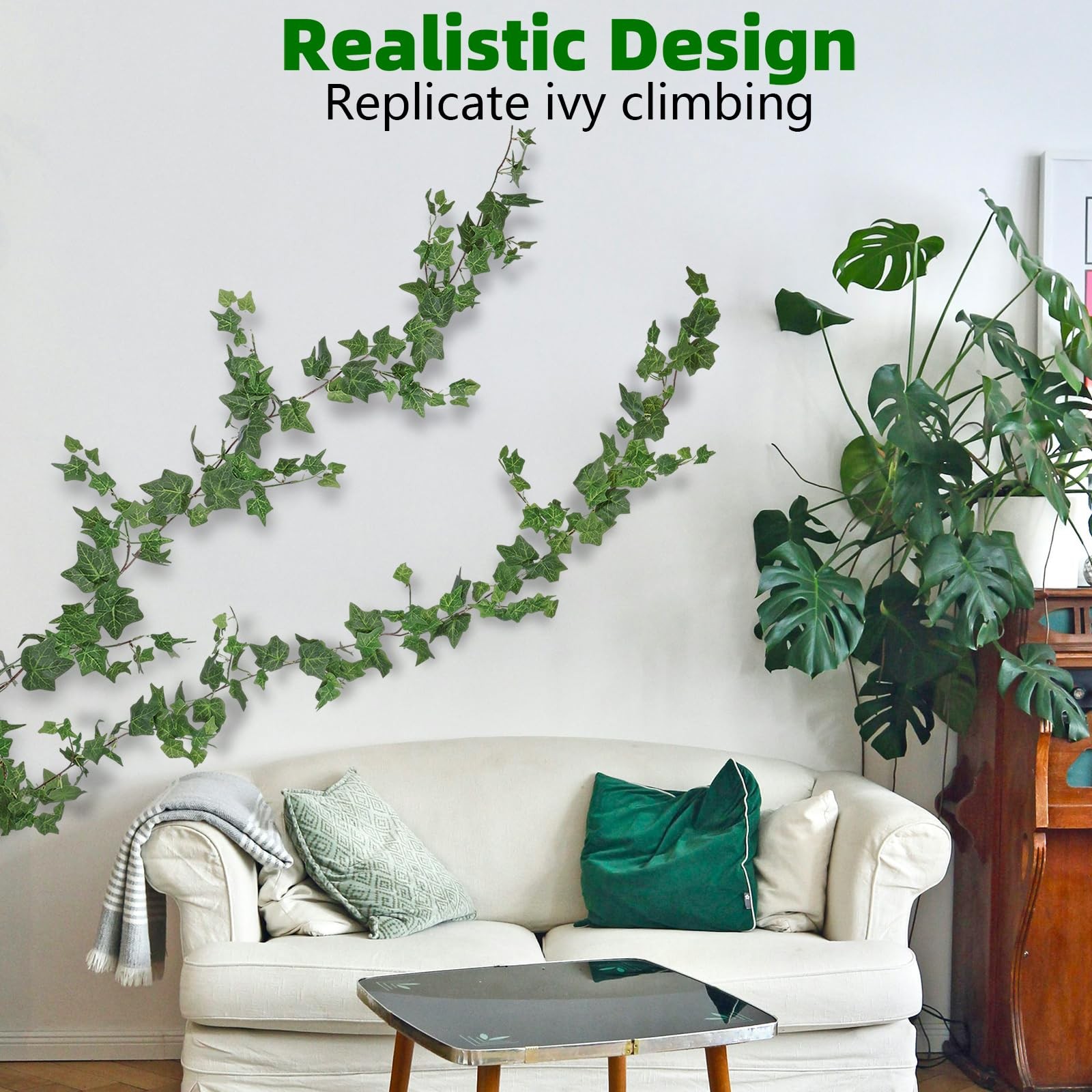 2 Strands Artificial Ivy Vines Garland, Fake Vines for Bedroom with Silk Gree…