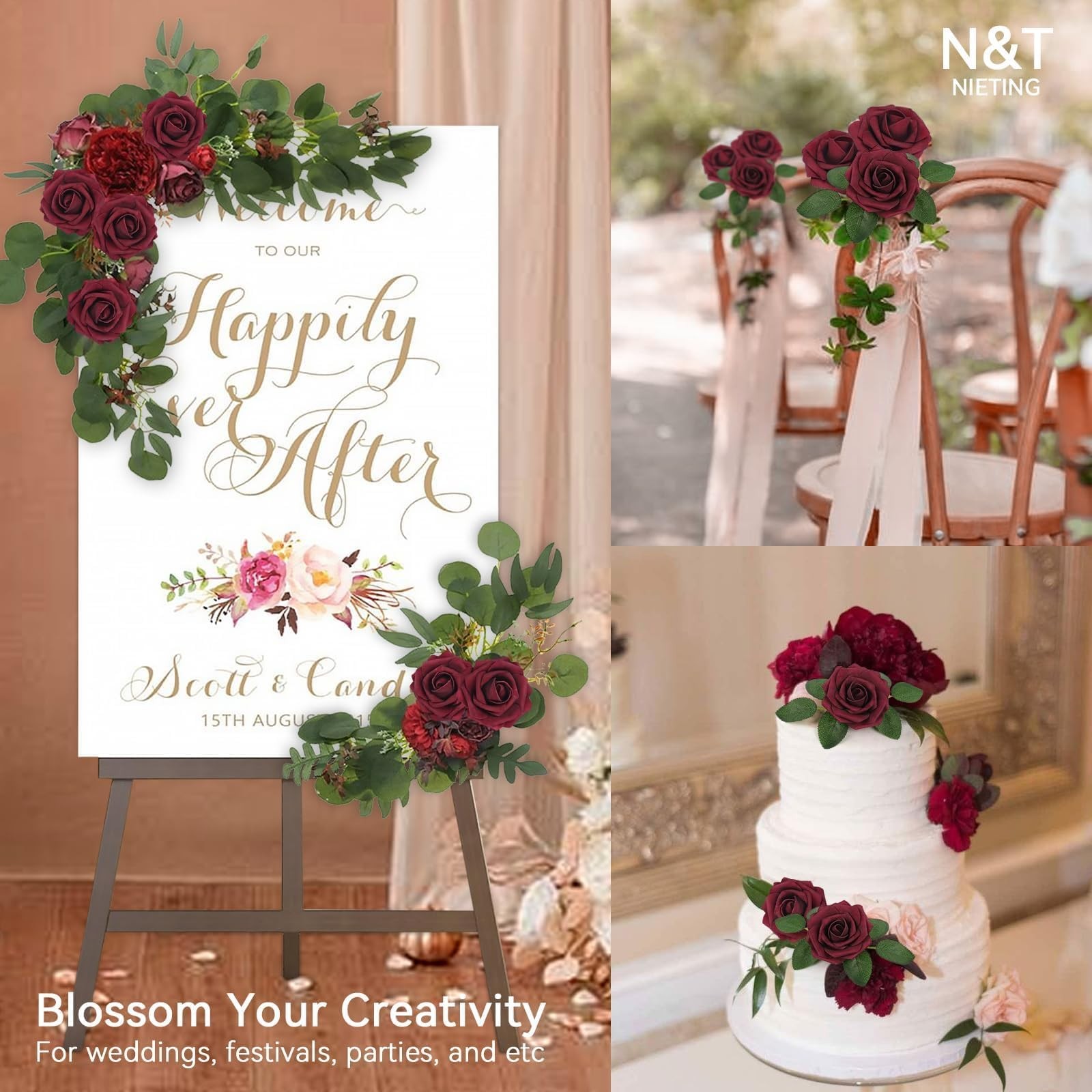 NT NIETING Artificial Flowers, 25Pcs Fake Flowers Roses Perfect DIY Wedding