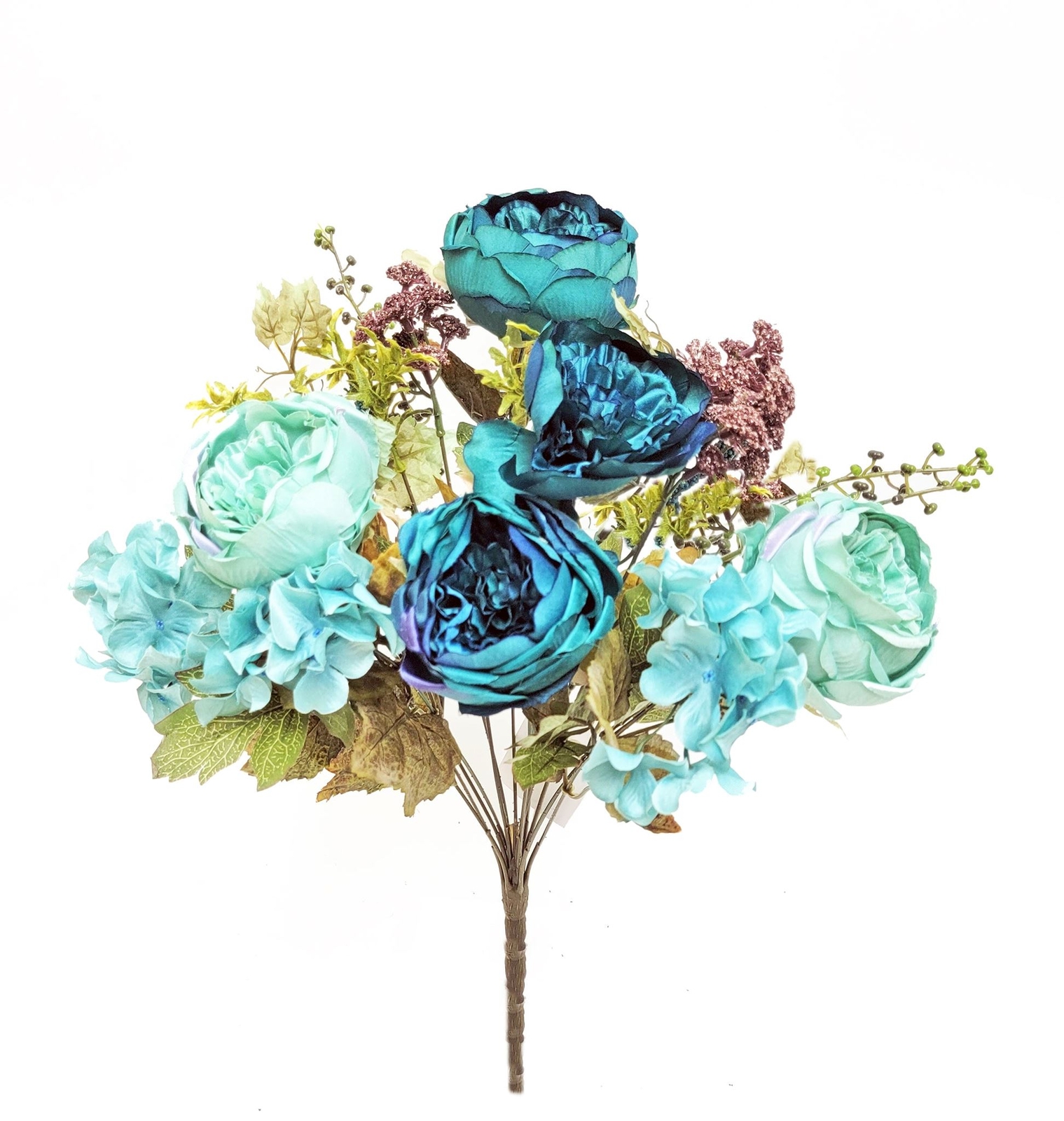 Cabbage Rose and Hydrangea Berry Bush, 20″H (Bush Only, Vase not included)