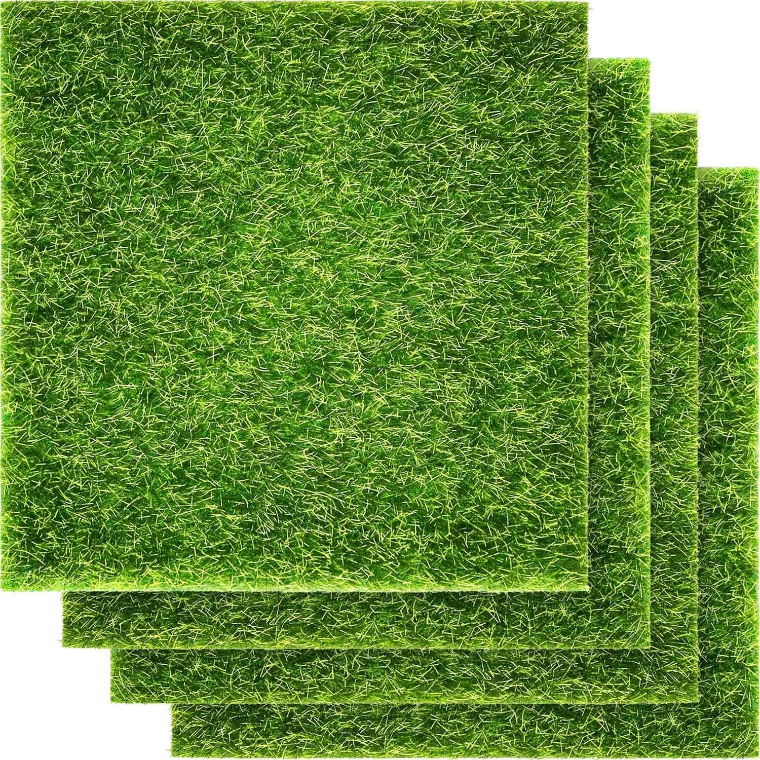 4 Packs Artificial Grass Mats 6×6 Inch Fake Turf Decor for DIY Dollhouse Fair…