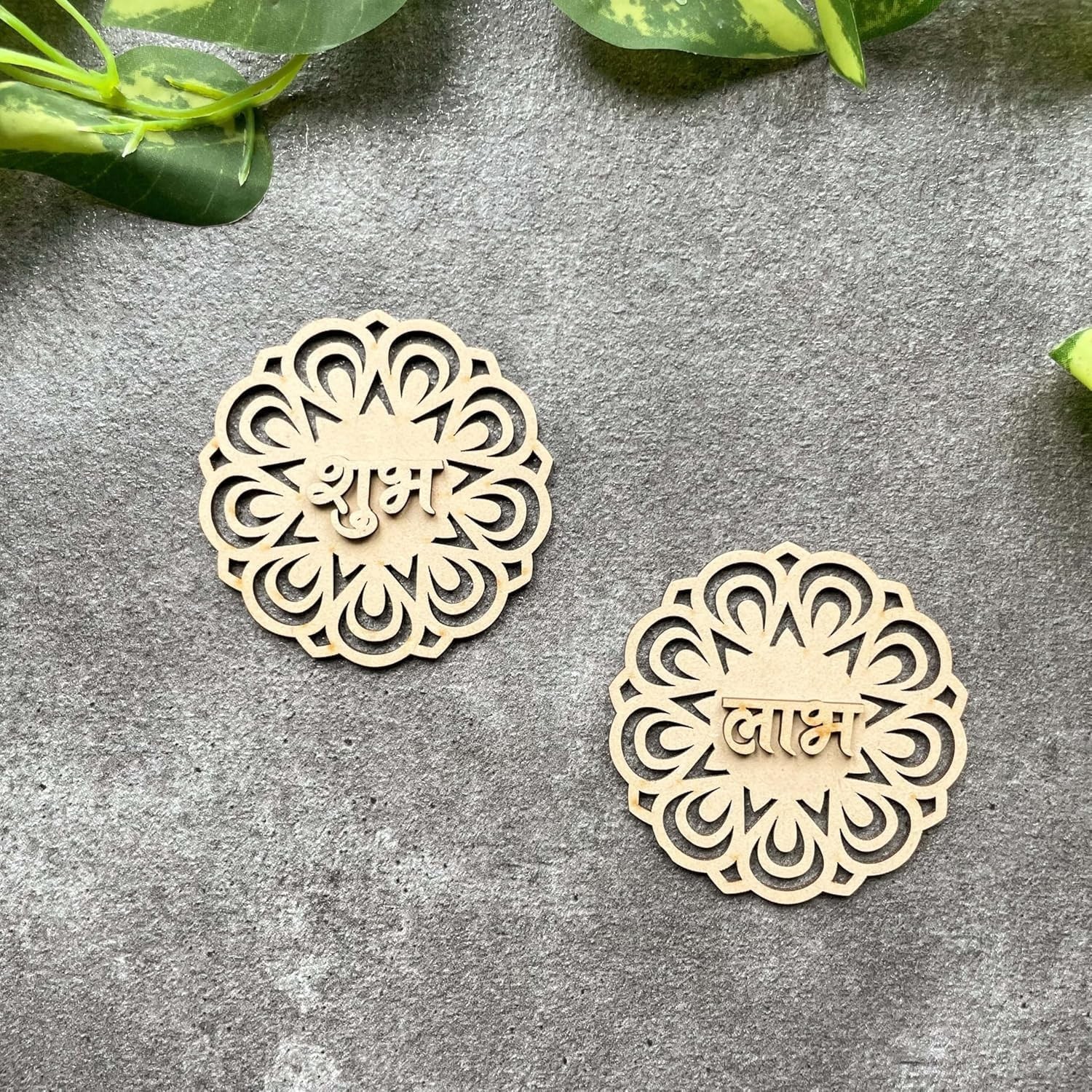 DIY Wooden Shubh Labh Divine Mandala 3.5 Inch Cutouts 6 Pairs