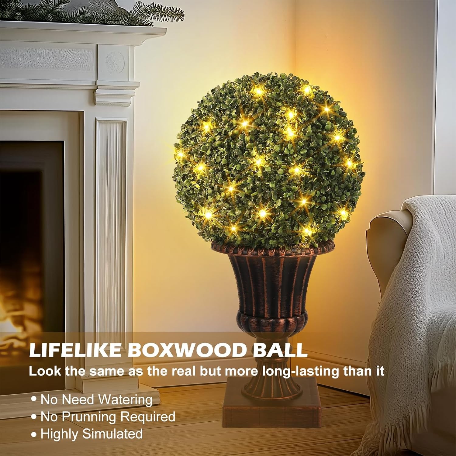 16″ Pre-Lit Artificial Plant with Lights Timer Remote Control Outdoor Ball Tree