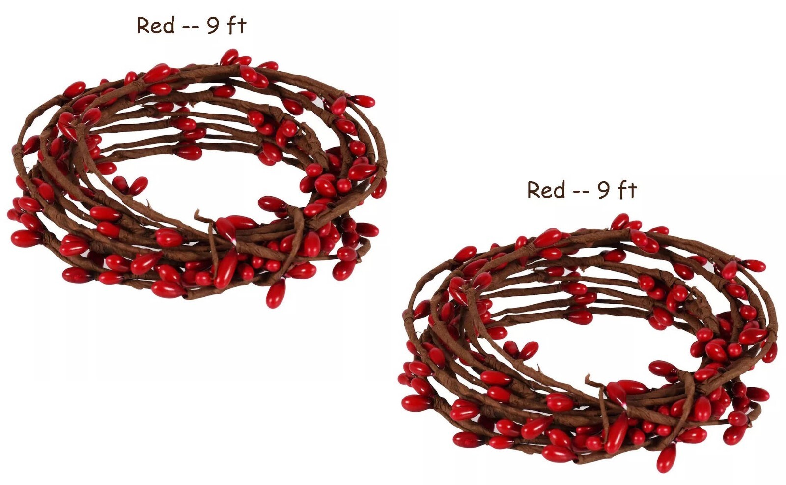 2 Rolls Pip Berry Single Strand RED Garland 9ft ea – Total 18ft – Holiday Accent