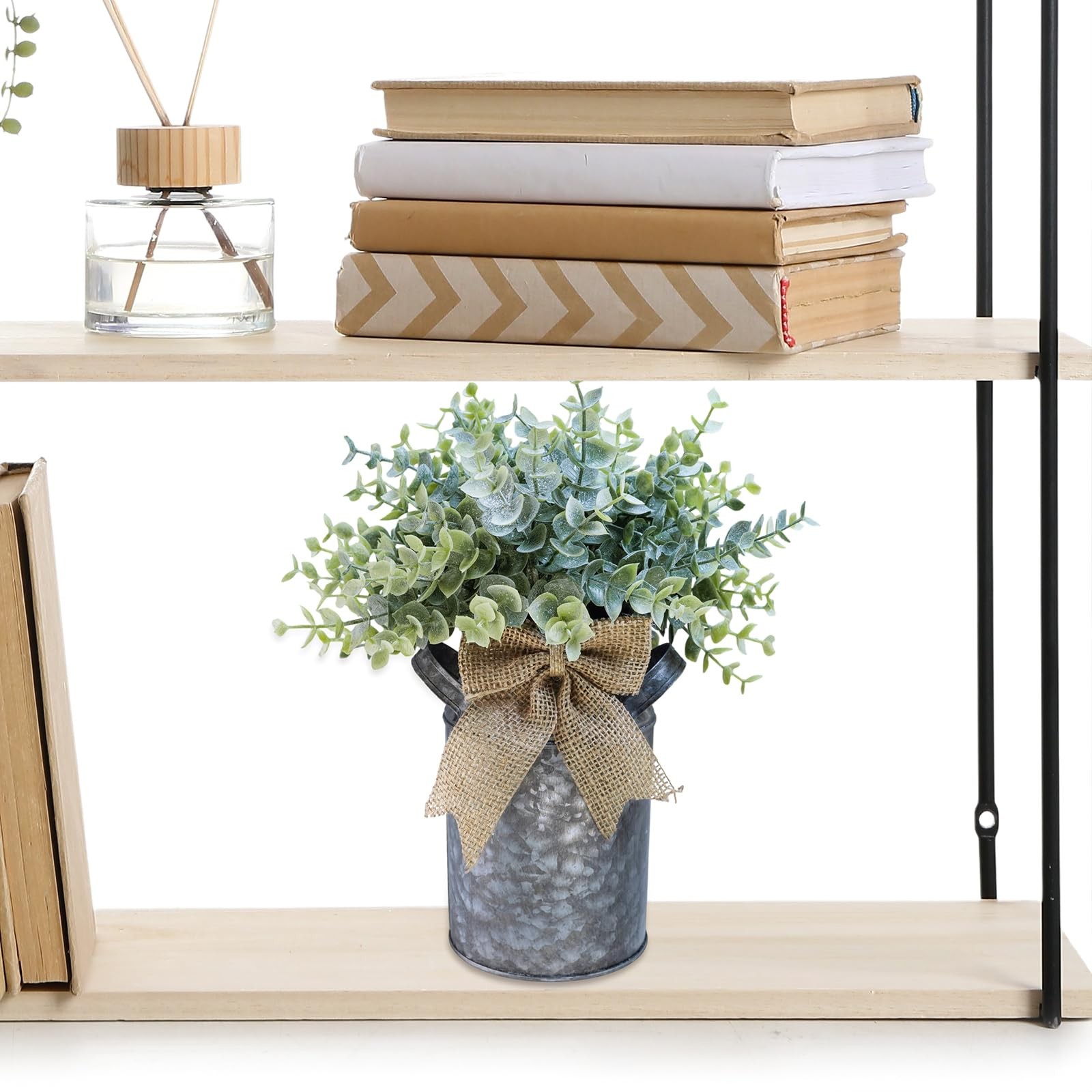 Winlyn Set of 1 Farmhouse Faux Eucalyptus Arrangement Centerpiece Rustic Galv…