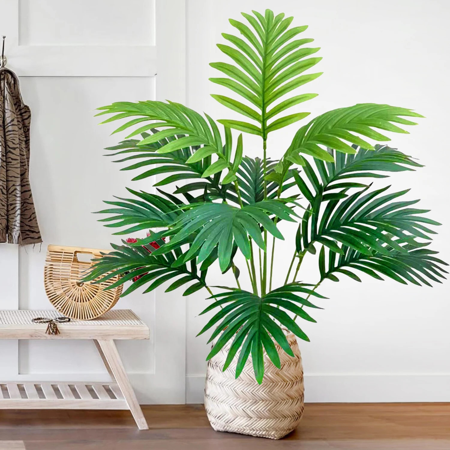 45-125CM Artificial Palm Tree Tropical Fake Plant Green Faux Palm Leaf Branch