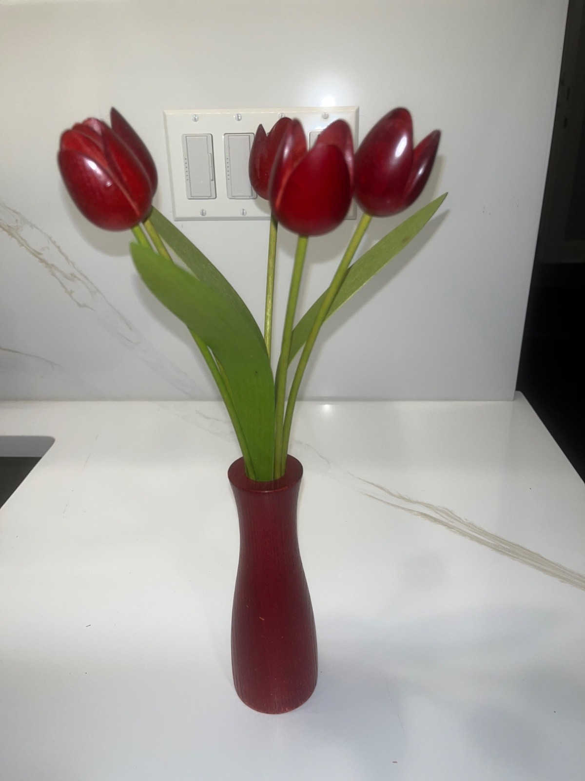 Artisan Wooden Handcrafted Tulips w/ Vase, Martin Jones, Britain