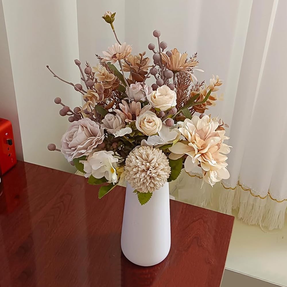 16-inch Artificial Fake Flowers Silk Table Arrangements Faux Plastic Floral C…
