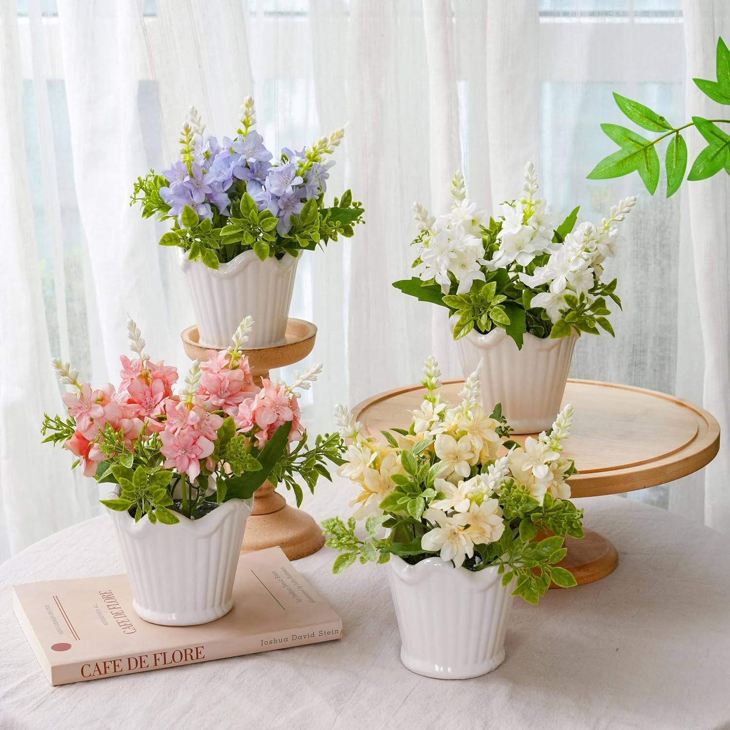 4PCS Faux Spanish Dagger Flowers in Ceramic Pot – Spring Table Decor