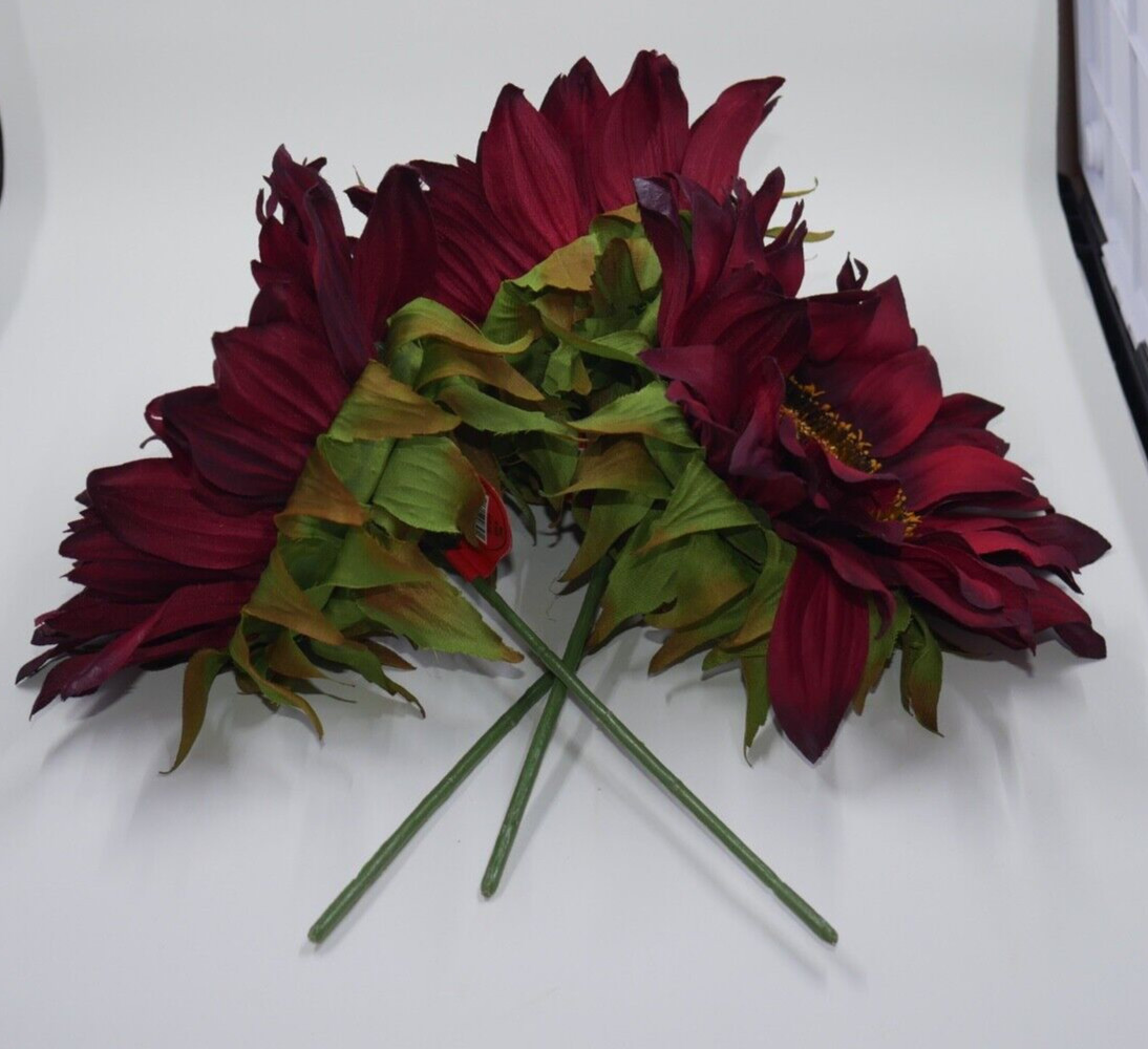 Jumbo Rustic Sunbaked Red Wine Burgundy Harvest Sunflower Picks 3pc LOT HL