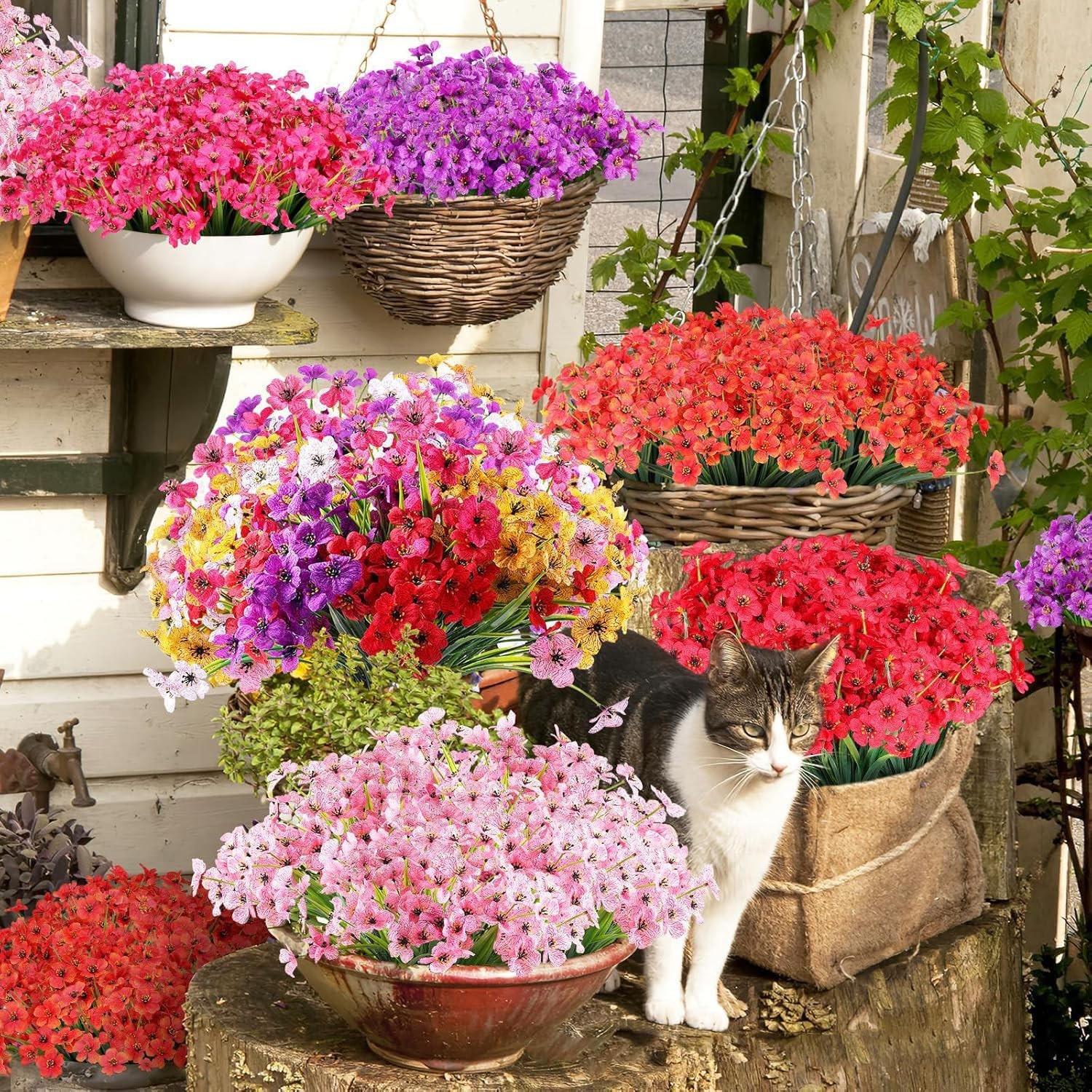 12 Bundles Artificial Flowers for Outdoors UV Resistant Realistic Fake Flower…