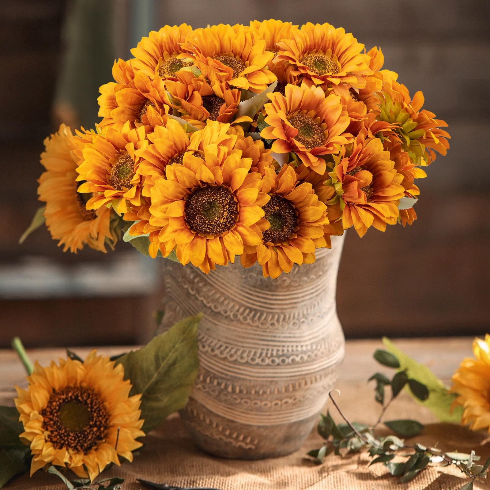 4 PCS 16.5inch Autumn Faux Sunflowers Artificial Flowers Bulk 28 Heads Fall S…