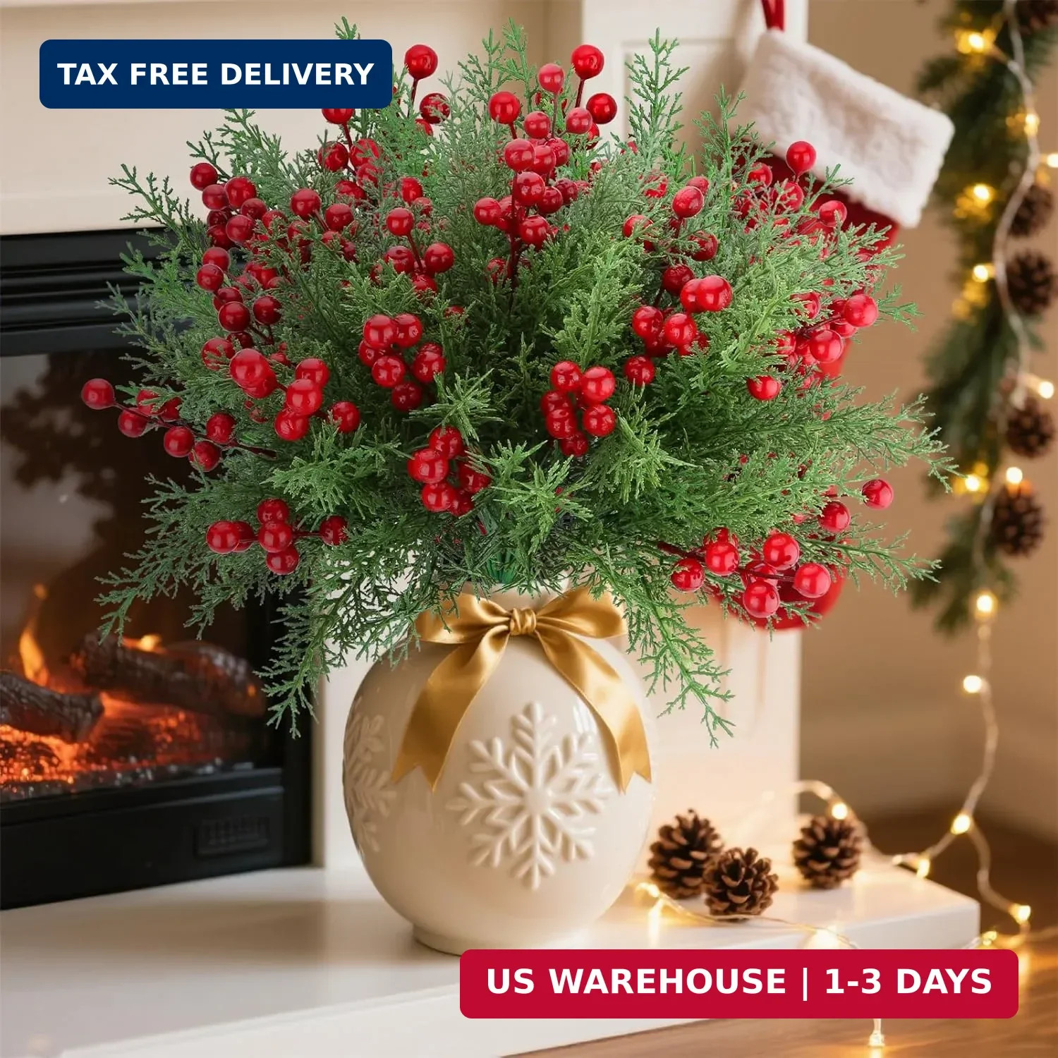 ICEROYCE 4 Bundles 140 Pcs Artificial Christmas Flowers with Red Berry Stems, Fa