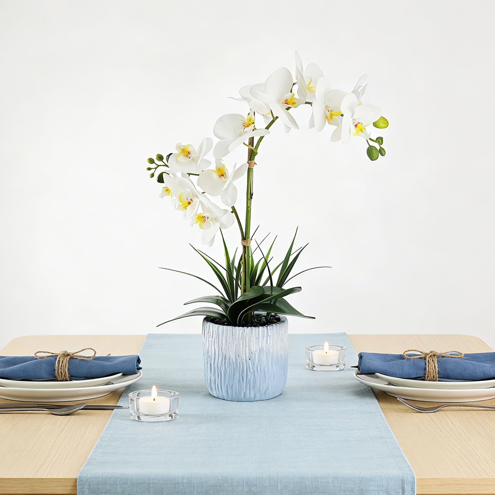 Orchid Artificial Flowers 20.6″ White Fake Orchid Flowers in White Ceramic Po…