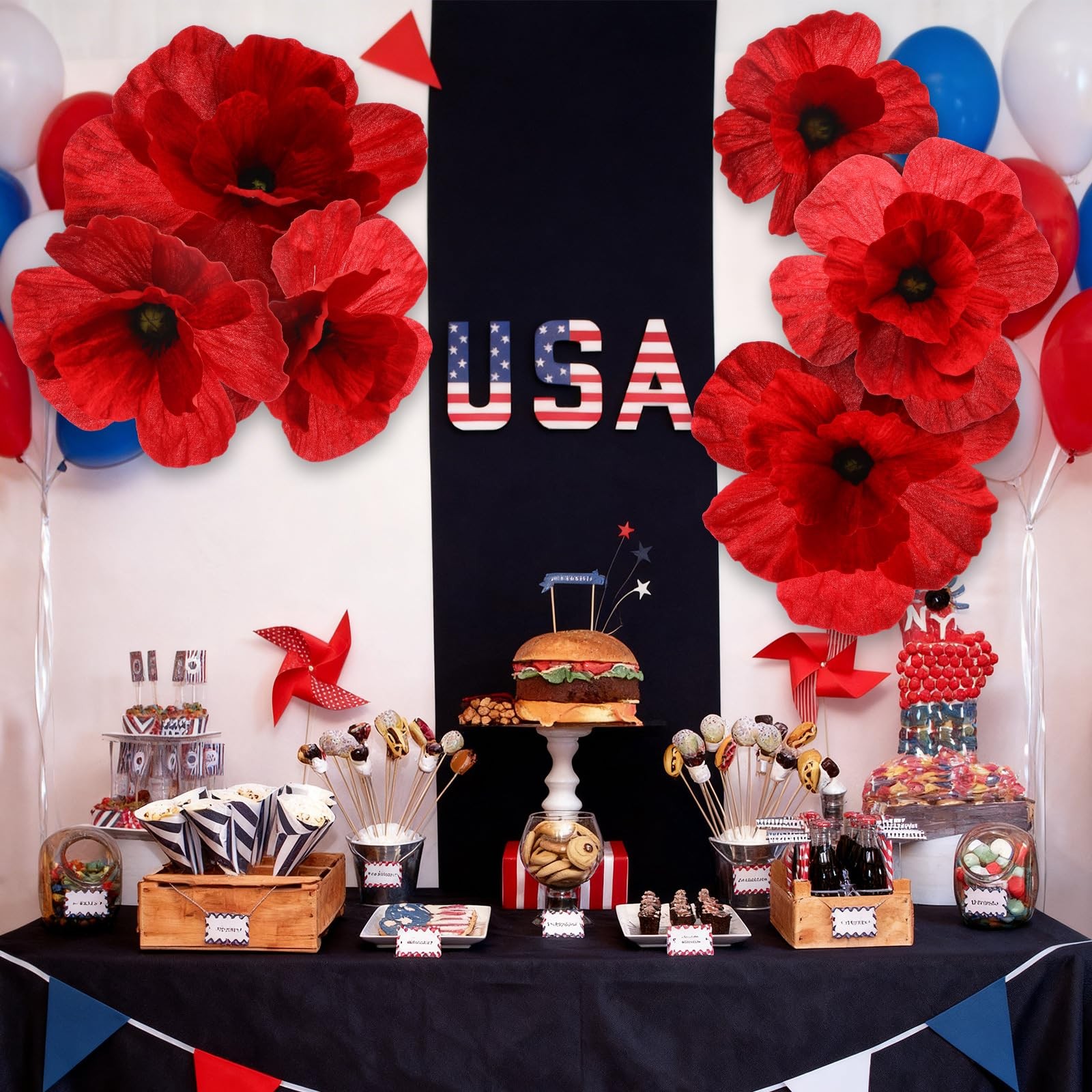 6 Pcs Giant Artificial Poppy Flowers 12, 16, 20 Inch Large Poppy July of 4th …