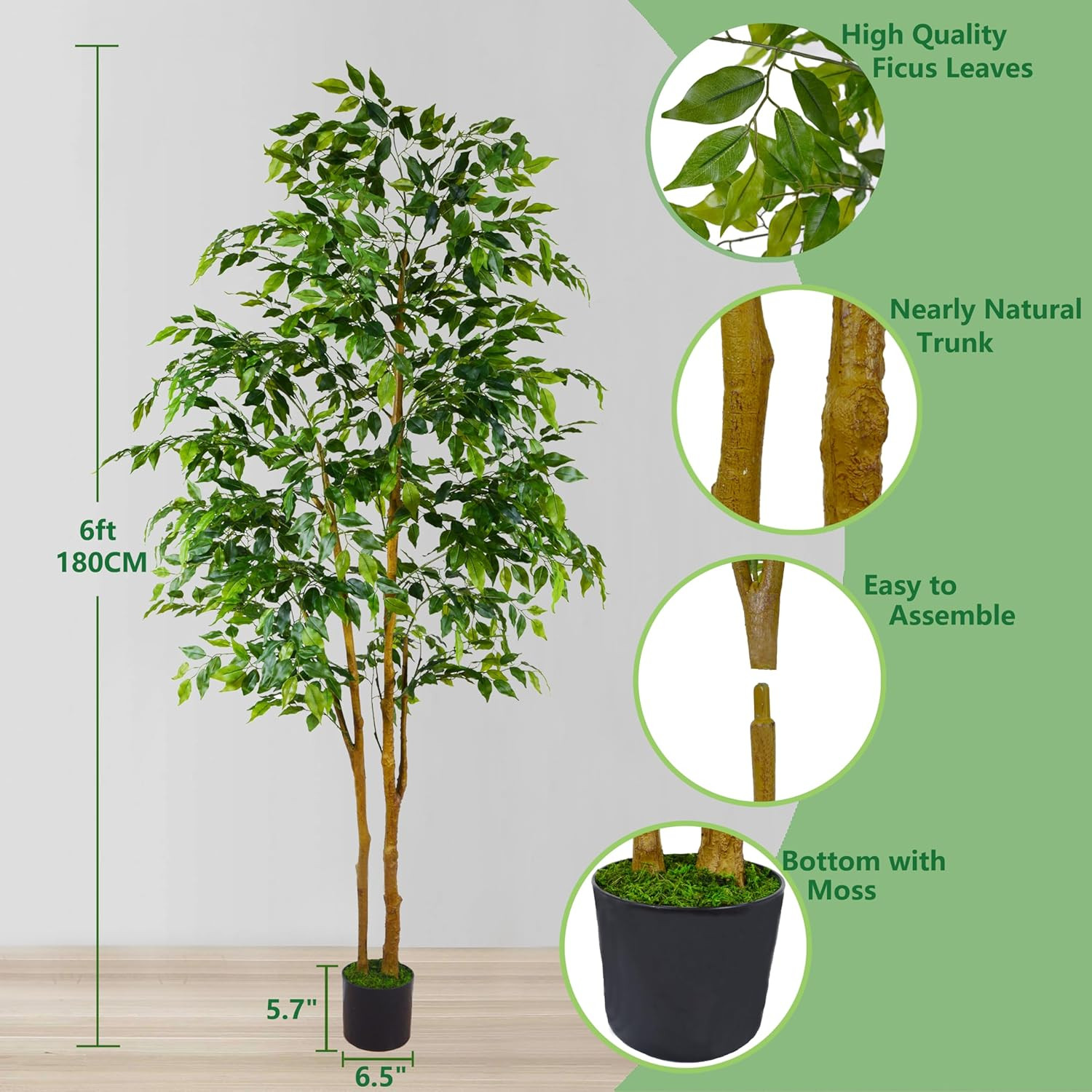 7Ft Artificial Ficus Tree with Basket – Realistic Faux Plant for Home Décor