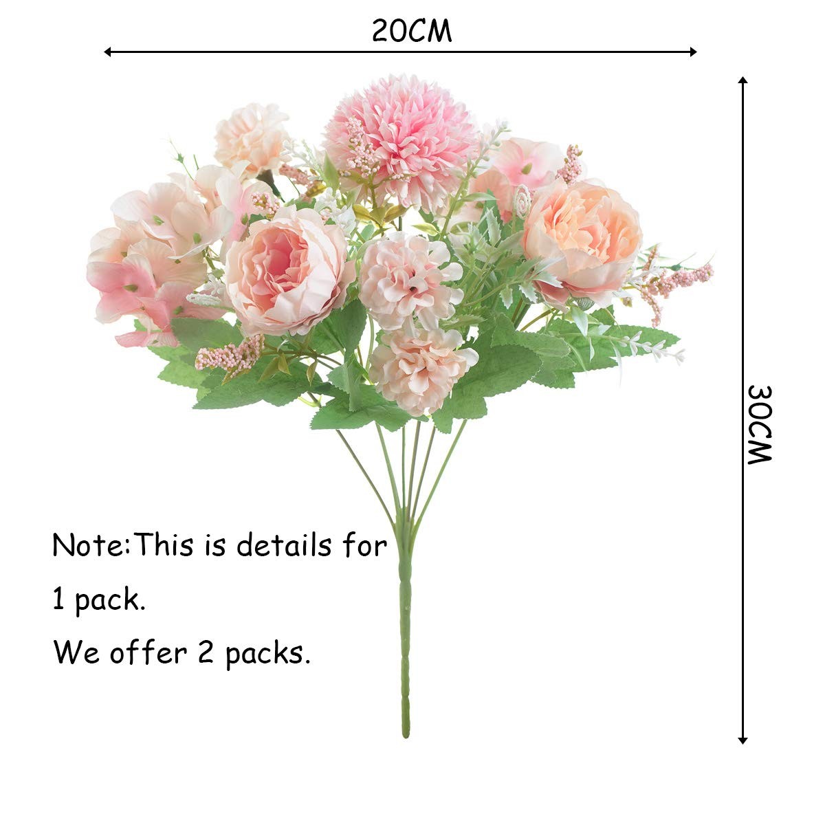 Artificial Flowers, 2 Pack Fake Peony Silk Hydrangea Bouquet Decor Plastic Ca…
