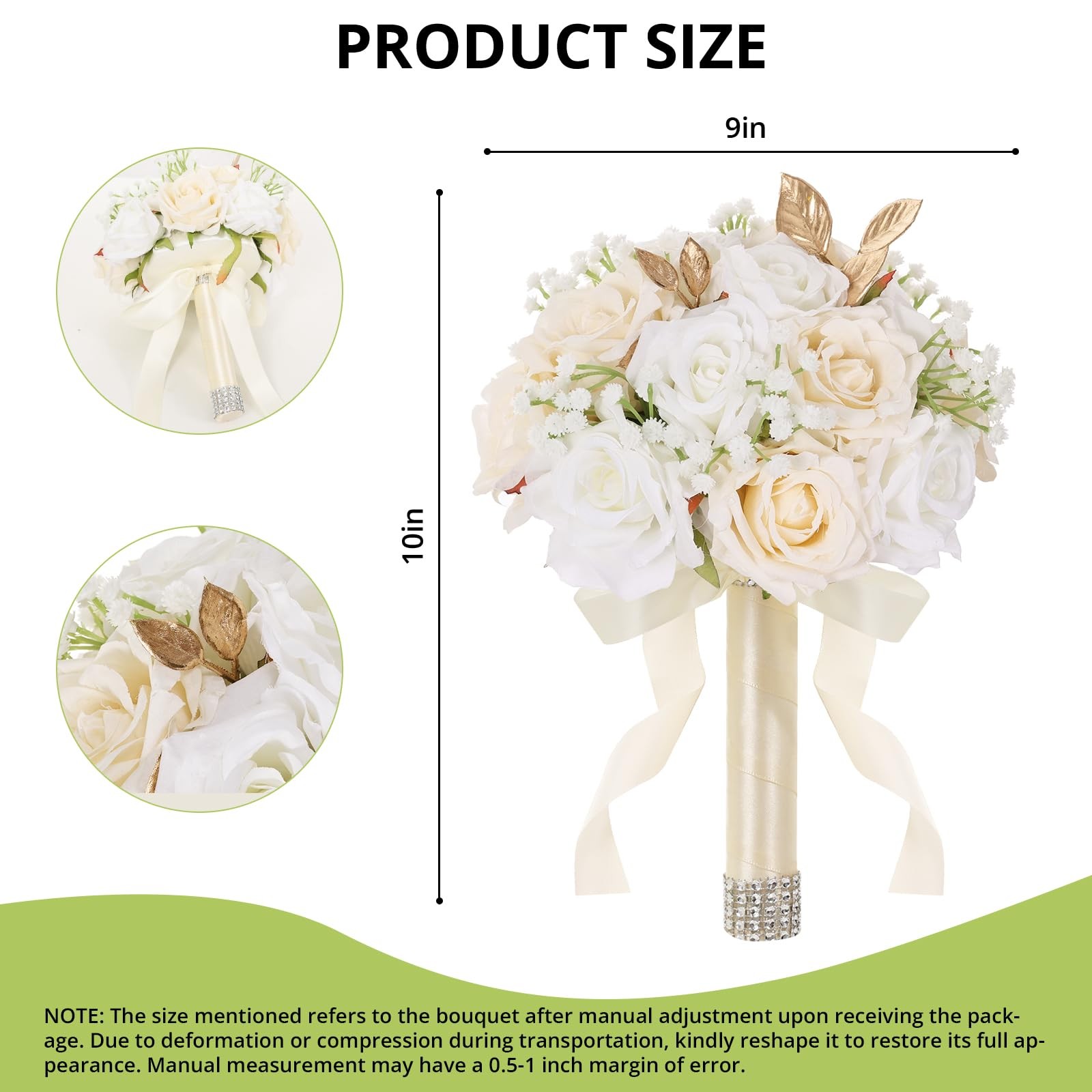 Wedding Bouquets for Bride – Realistic Silk Flowers Artificial Roses, 9 Inch …