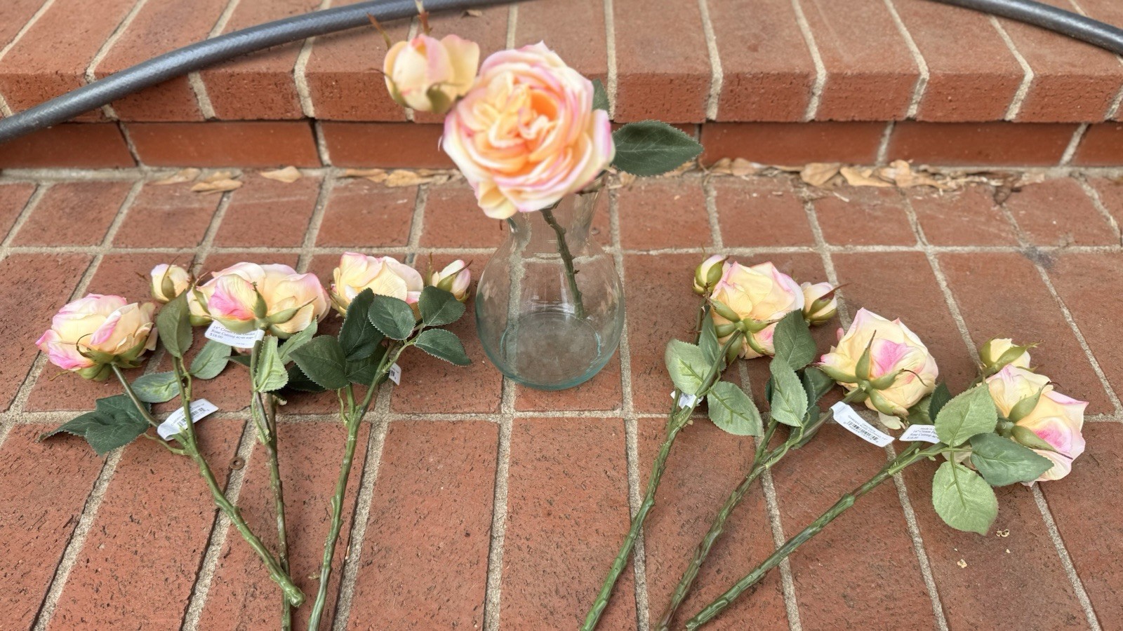 Creamy Pinky Peach Garden Rose Cutting Artificial Flower