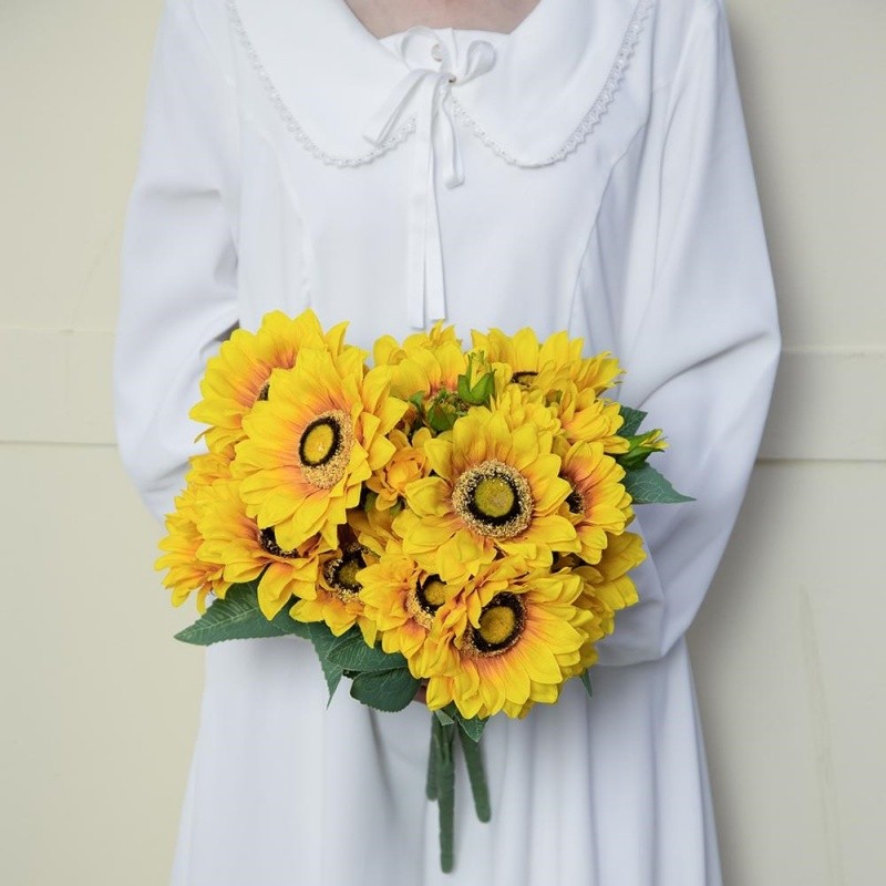 4pack, Artificial Yellow Sunflower Bush, Garden Home Table Flower Decor