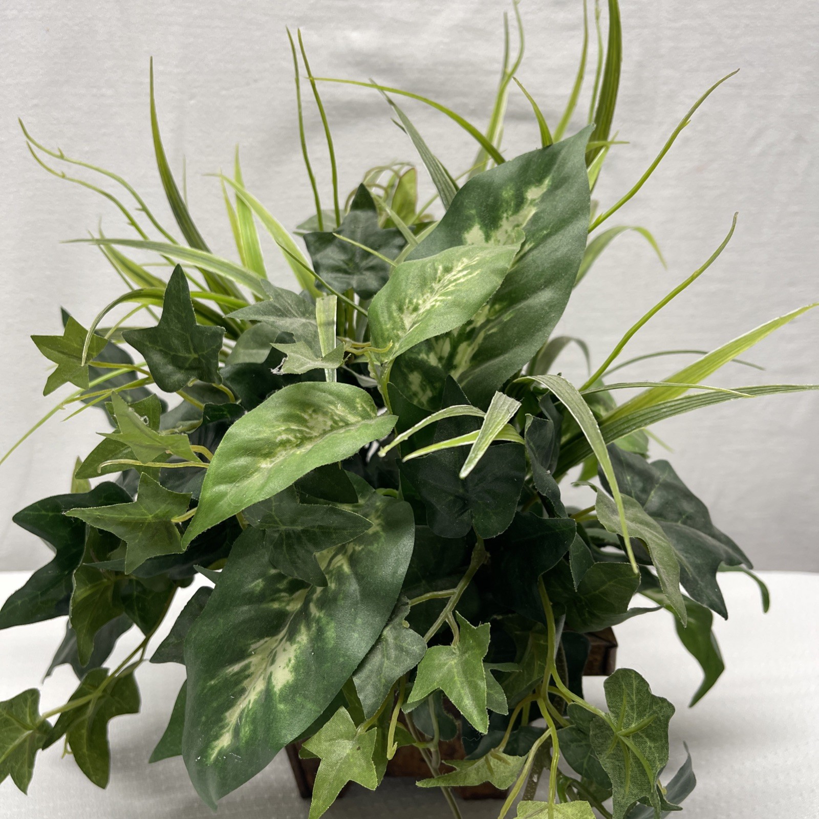 Artificial Indoor Mixed Plants Faux Copper Square Planter Pot 13″ Tall 15″ Wide
