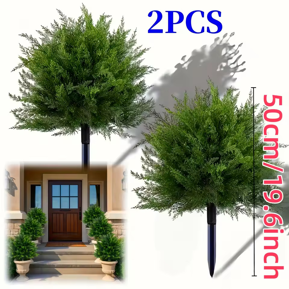 2Pack Artificial Cypress Topiary Christmas Tree with Spike Faux Cedar Bushes
