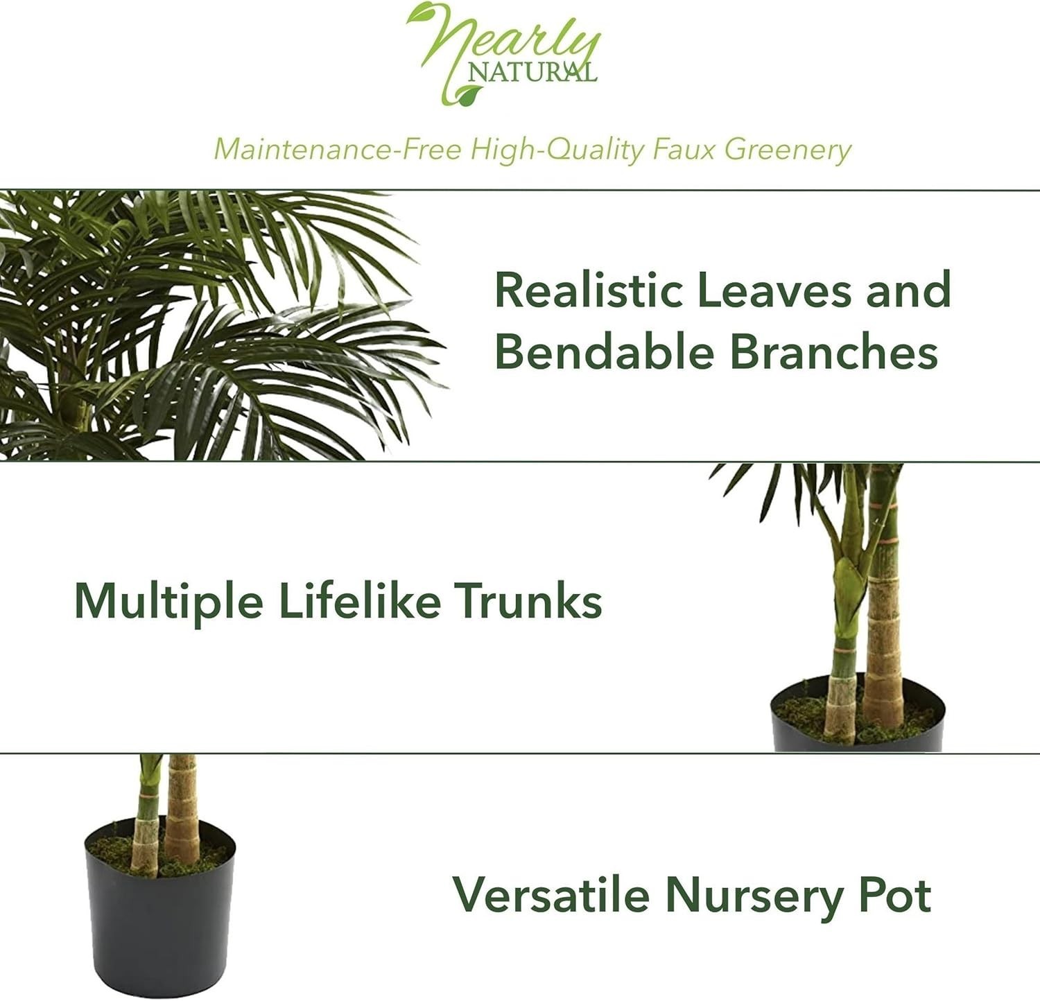 6.5 ft Artificial Golden Cane Palm Tree with Nursery Pot | Lifelike Silk Indo…