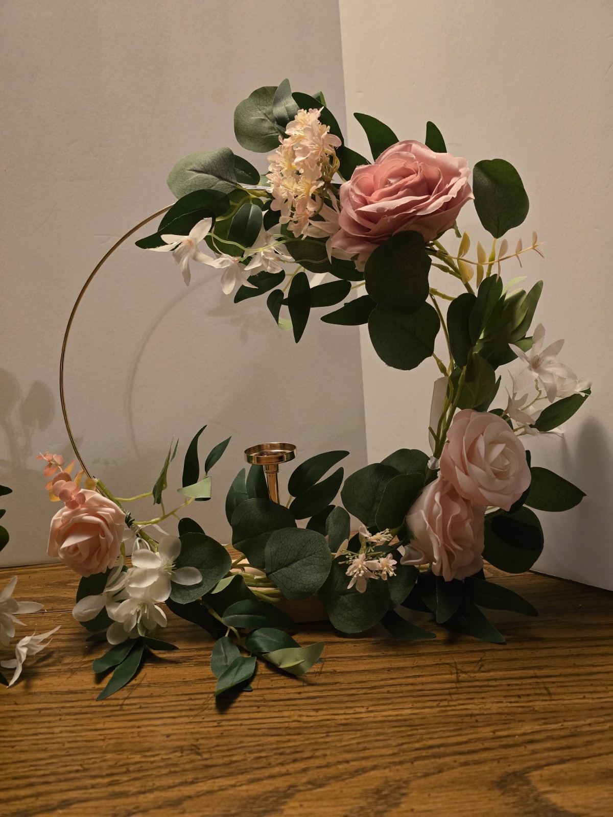 Ling’s Moment Hoop Wreath Floral Centerpieces for Sweetheart Table, Blush Pink
