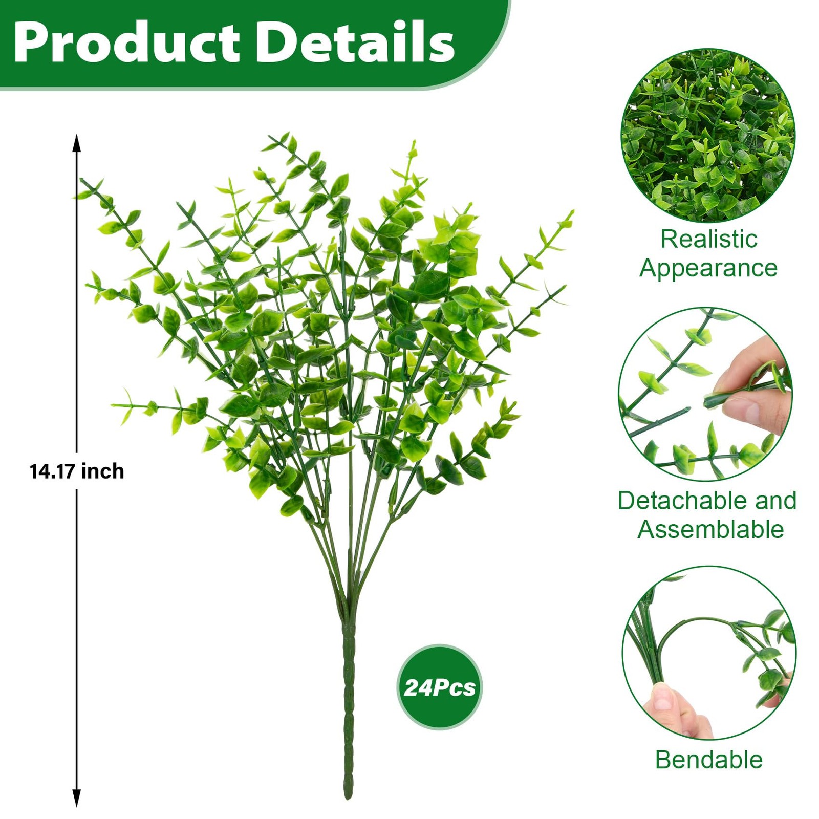 24 Bundles Fake Plants Artificial Greenery Stems for Outdoors