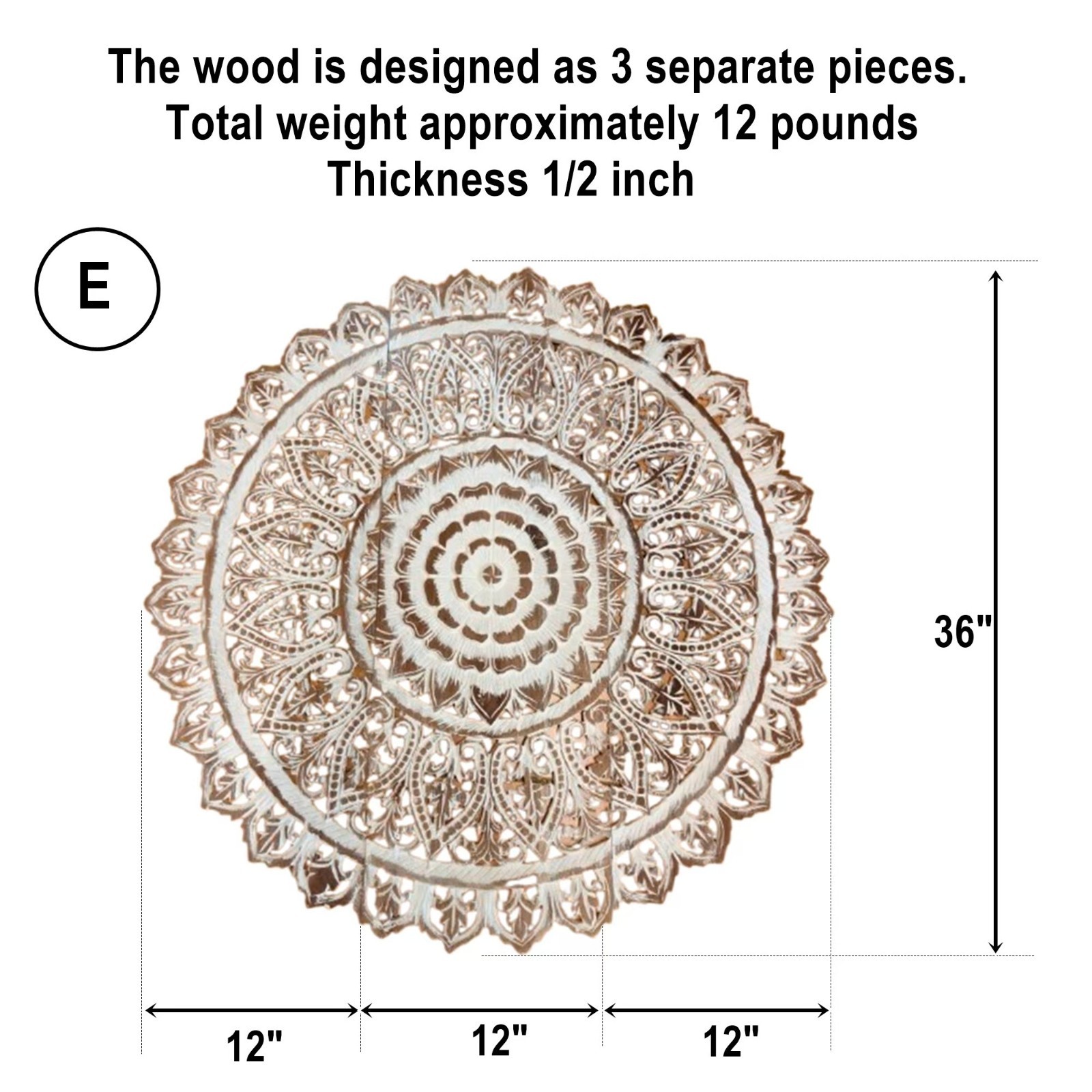 36″ Large Round White Wash Wood Mandala Wall Art Shabby Chic Decor #E