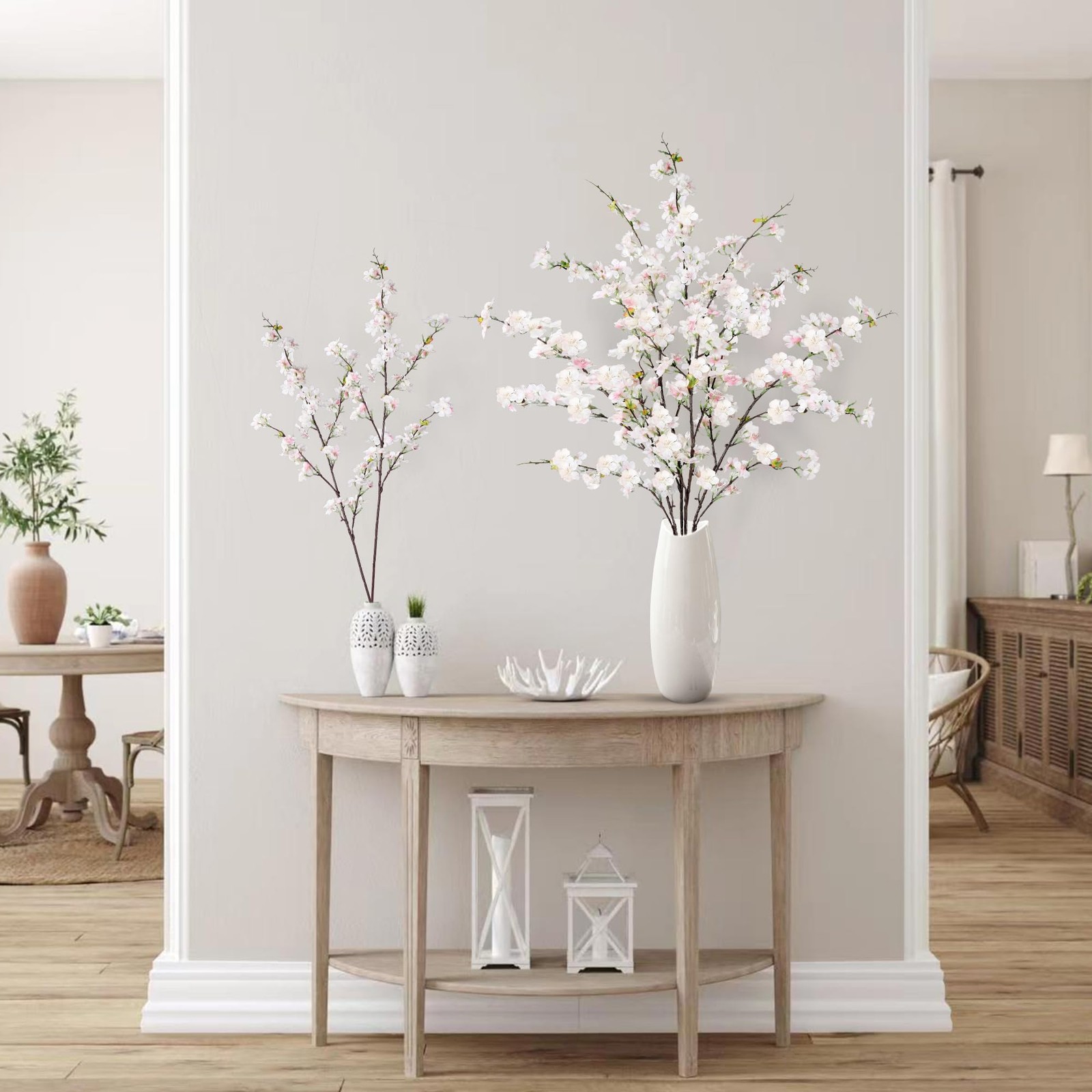 Artificial Cherry Blossom Stems 43 Inch Faux Silk Flowers Light Pink Vase Decor