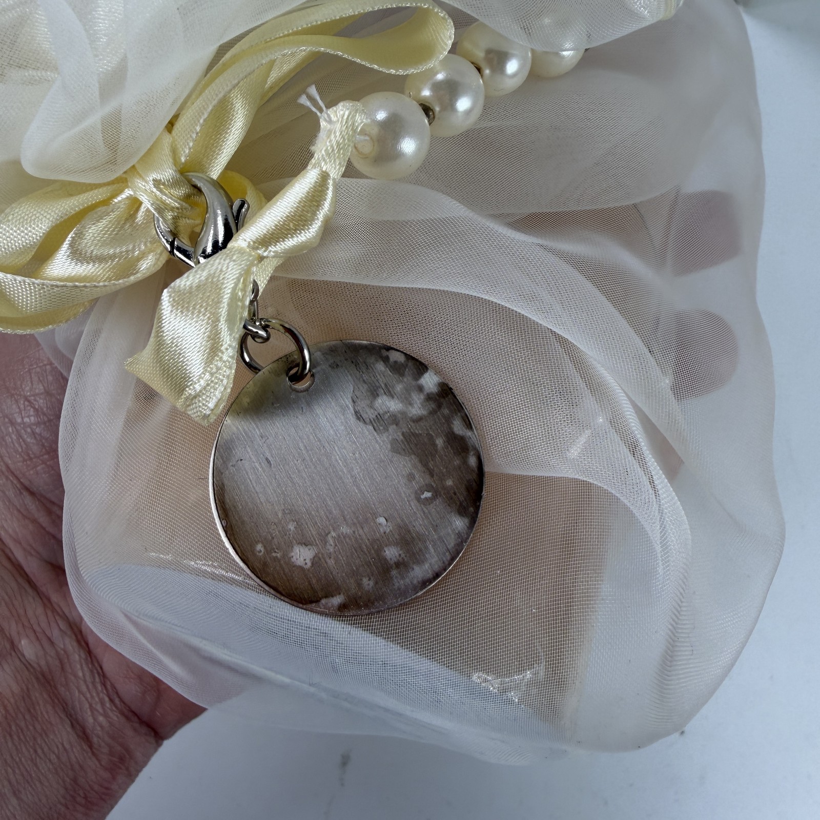 Things Remembered Vanilla Scented Pillar Candle with Pearl & Ribbon Decor NEW