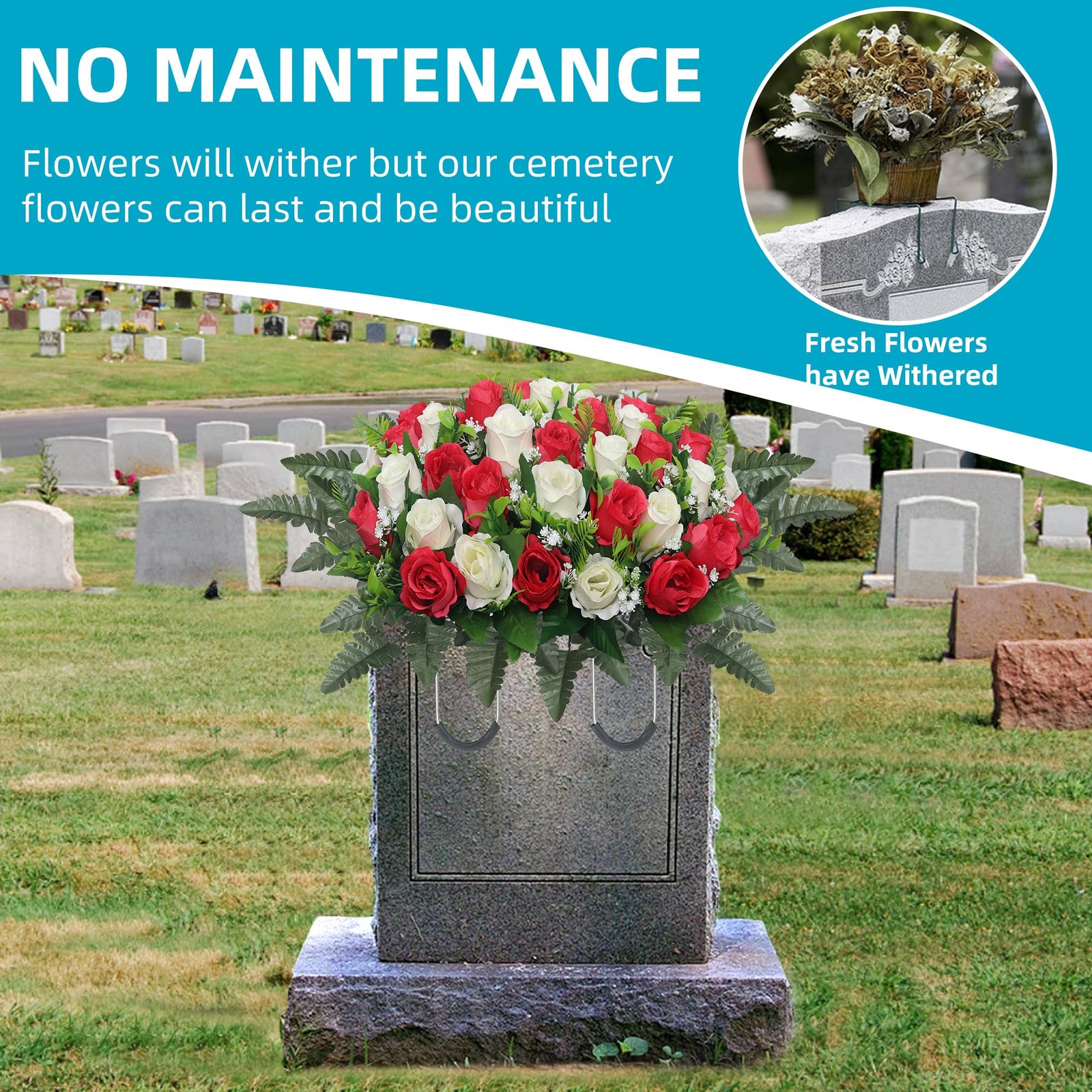 Artificial Cemetery Flowers Saddle – Grave Decoration Headstone Flower Rose O