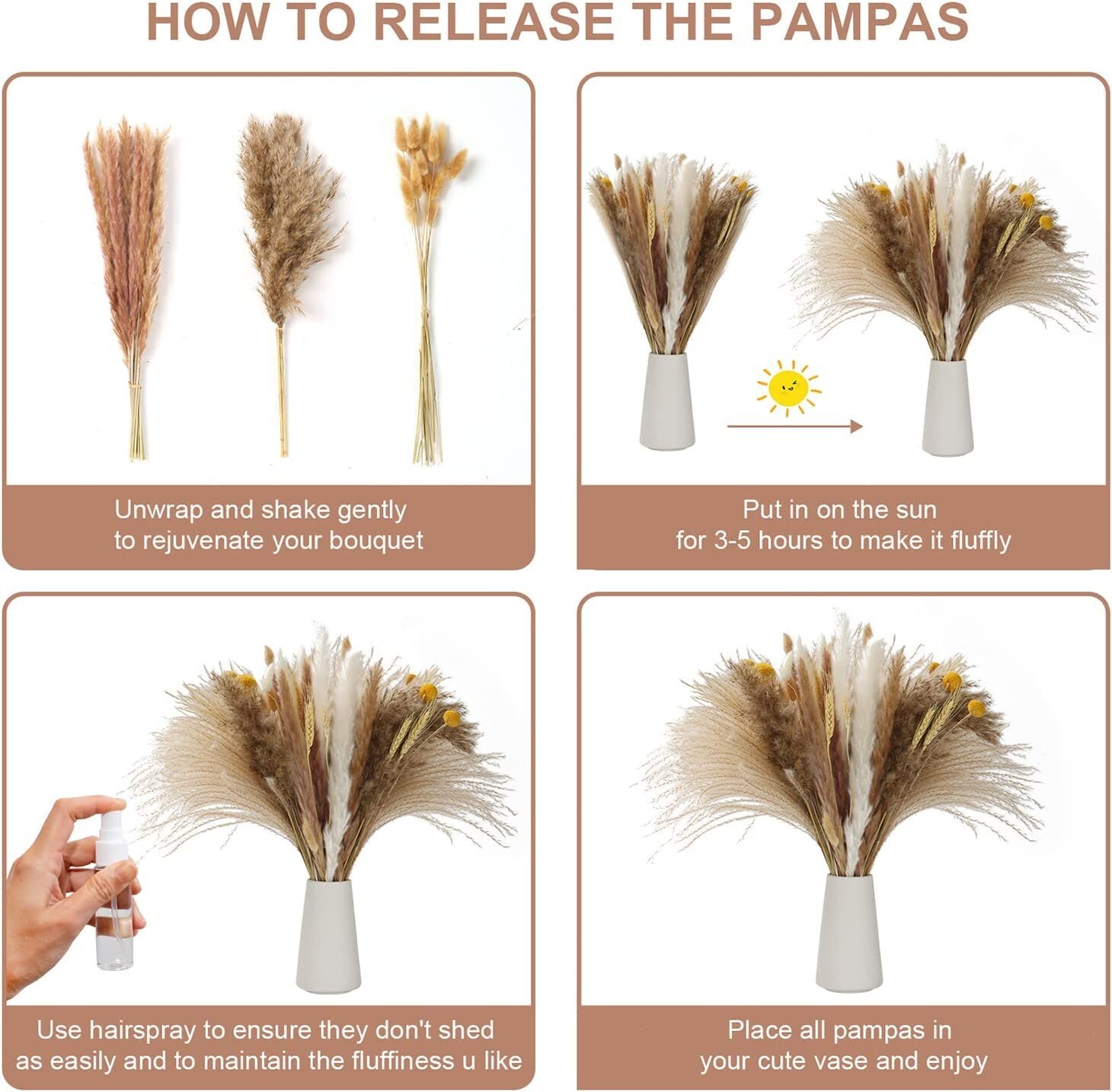 METSHOW 107 Pcs 17.5 inch Natural Dried Pampas Grass Décor