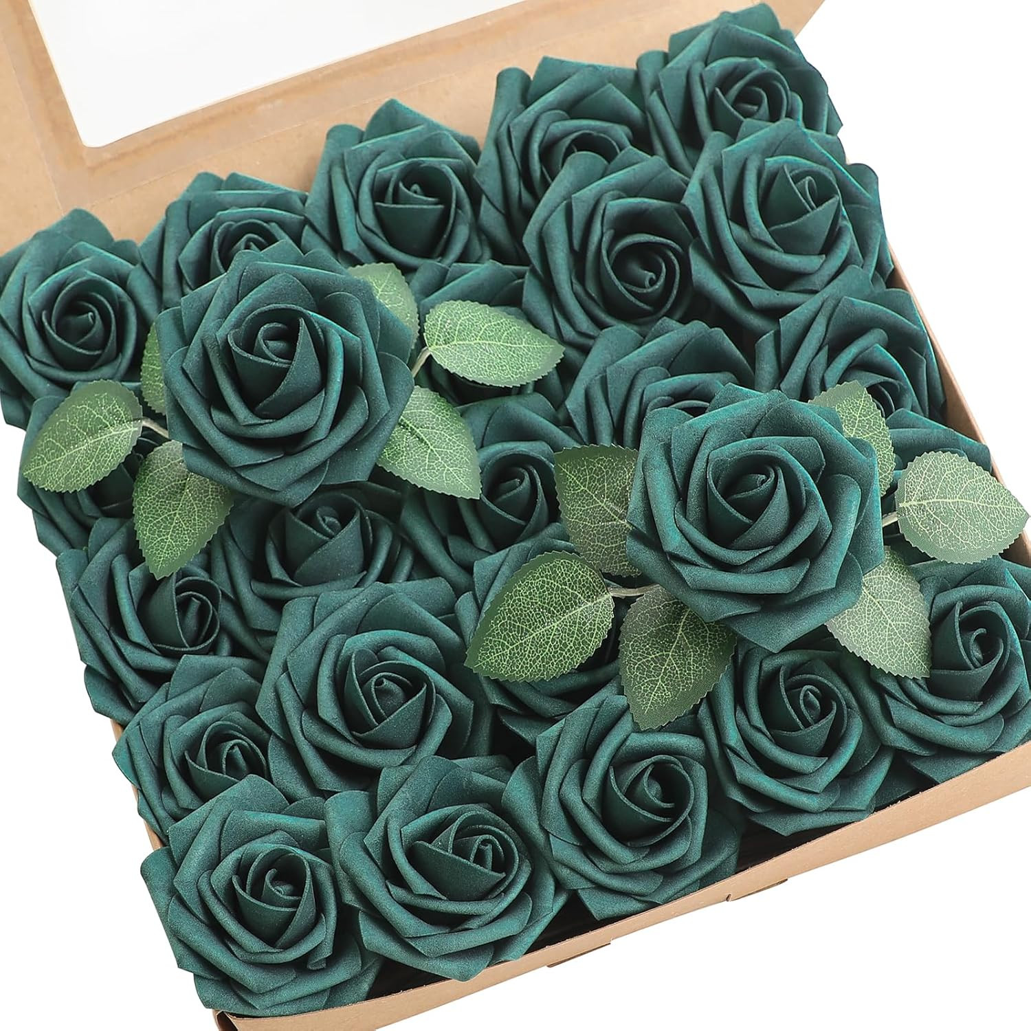 Artificial Flowers 50Pcs Real Looking Dusty Blue Foam Fake Roses with Stems for