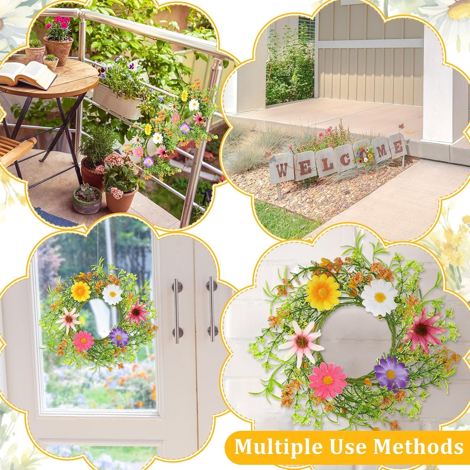 4 Pcs Spring Flower Candle Rings Artificial Floral Wreaths Summer Floral Pillar