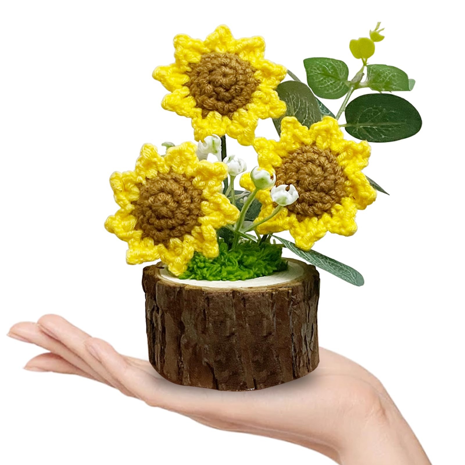 Handmade Crochet Sunflower Flower Potted Plants–Knitted Floral Decor for Offi…