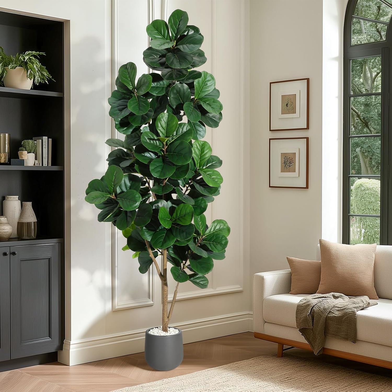 Artificial Fiddle Leaf Tree 4/5/6FT Faux Plant Fake Ficus Lyrata Trees with Pot