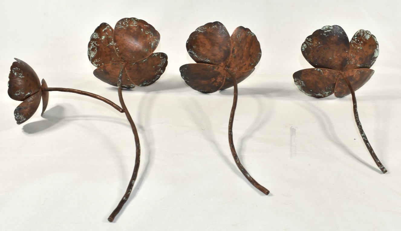 Pottery Barn SAMPLE 3 Pcs Metal Flowers Poppies Poppy Stems Copper Color NO VASE