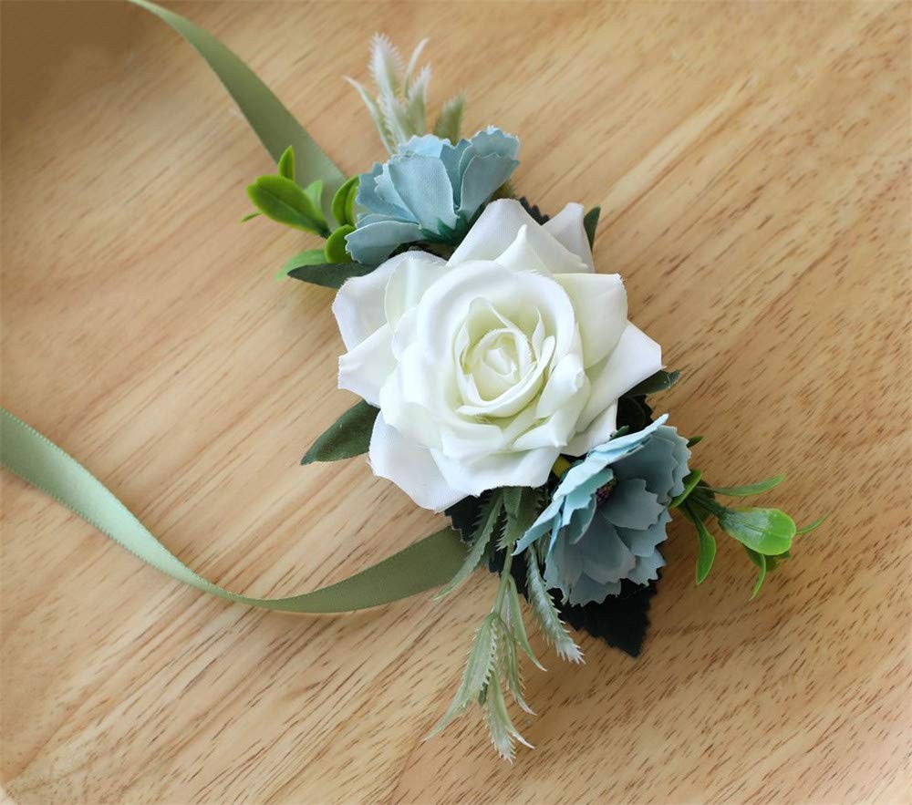Artificial Rose Boutonniere Corsage Set Silk Flower Wedding Prom Party White