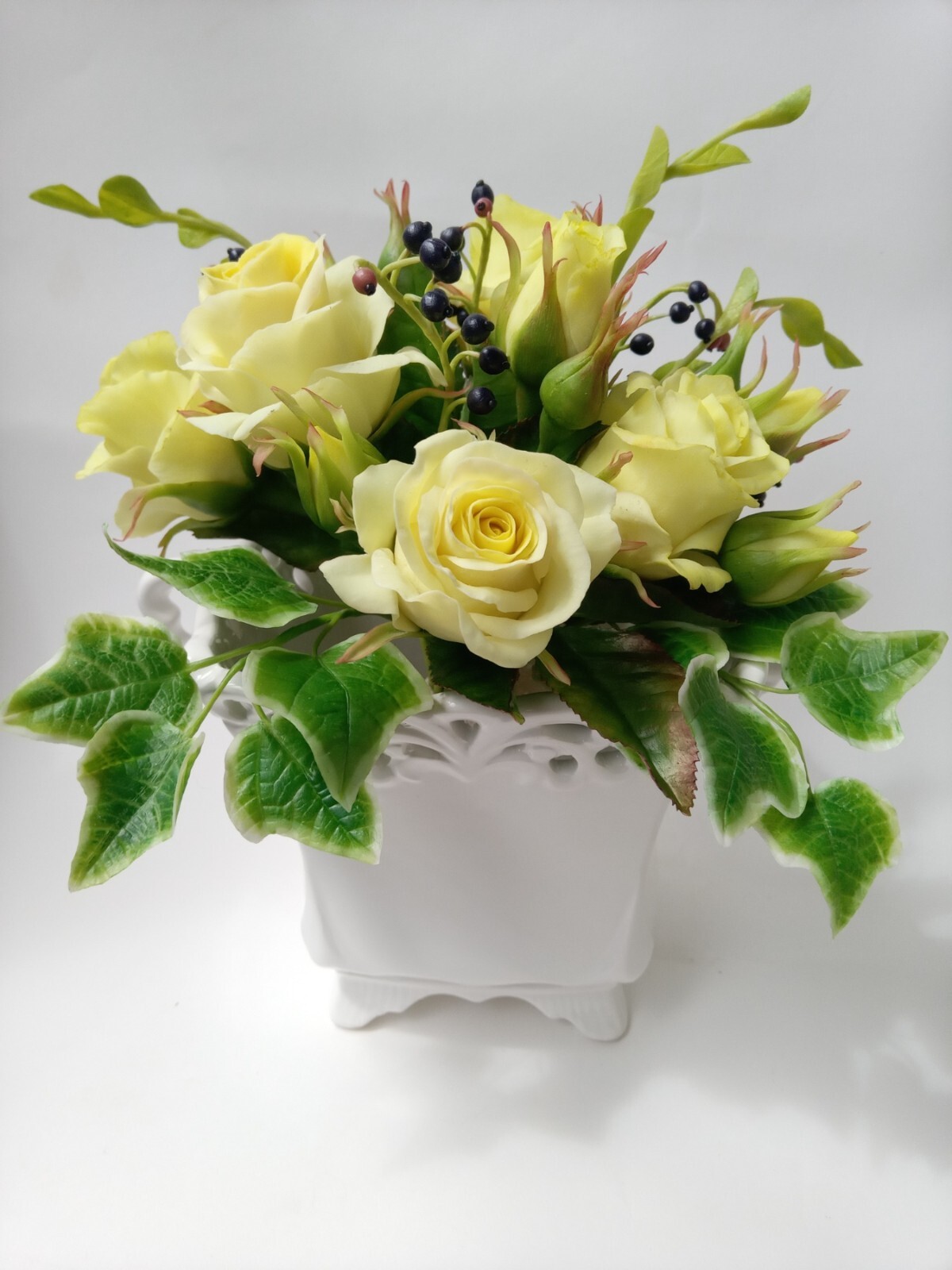 Mixed Artificial lifelike Flower Arrangement Home Decor Handmade Cold Porcelain