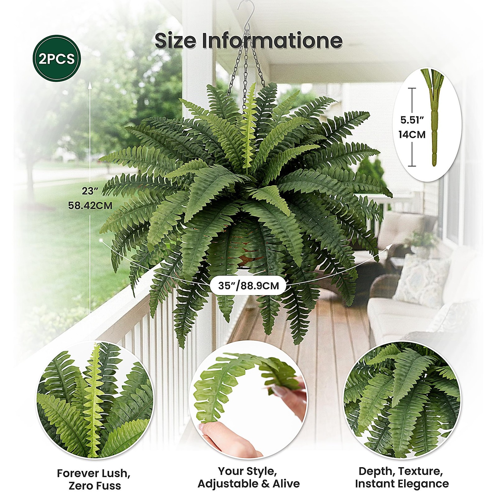 Fake Ferns Set of 2 Faux Boston Ferns Large Artificial Plants, 40 Leaves per…