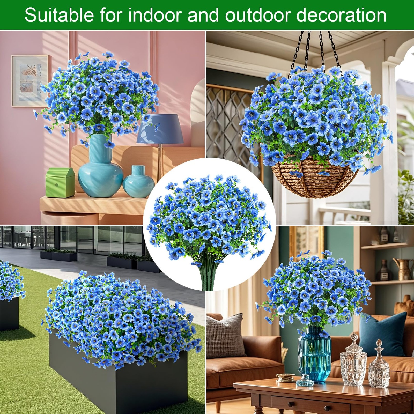 12 Bundles Artificial Flowers for Outdoors Fake Silk Flowers UV Resistant Fau…
