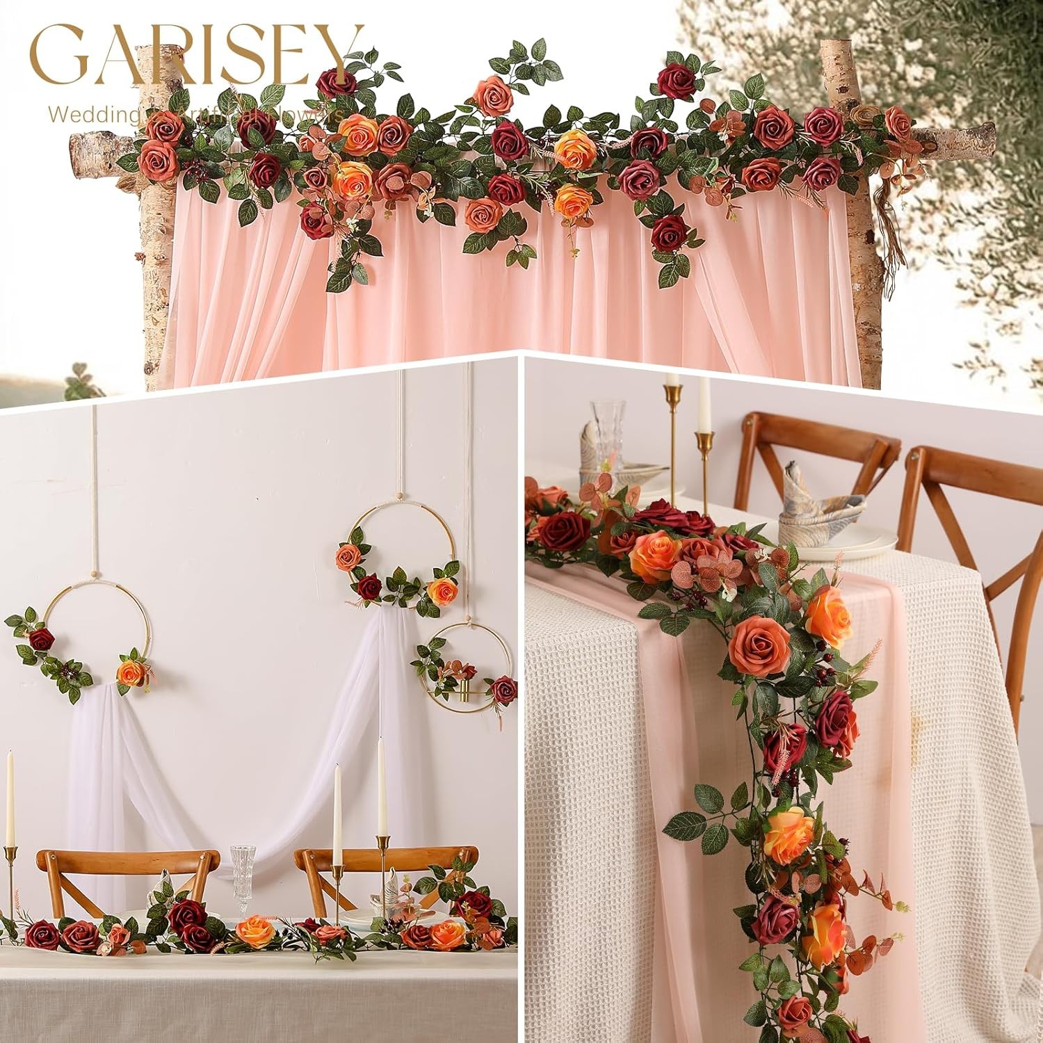 5FT Terracotta Artificial Flower Garland Fall Floral Garland Burnt Orange Arch