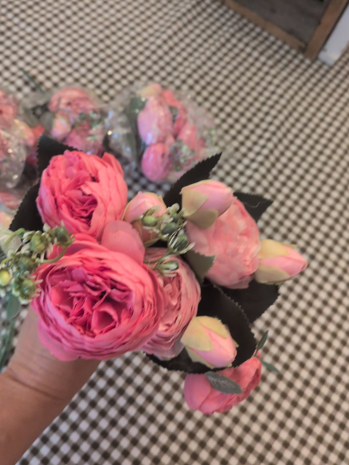 Pink Silk Peony Artificial Flowers 1 Bouquet 5 Big Head and 4 Bud Fake Flowers