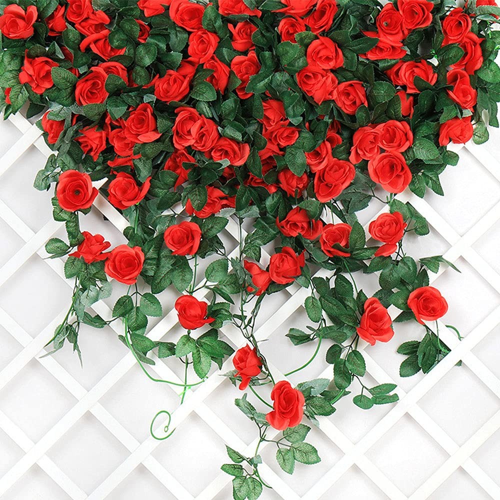 Vopie 4 Pack Fake Rose Vine Flowers Plants 32.2 FT Artificial Flower Hanging …