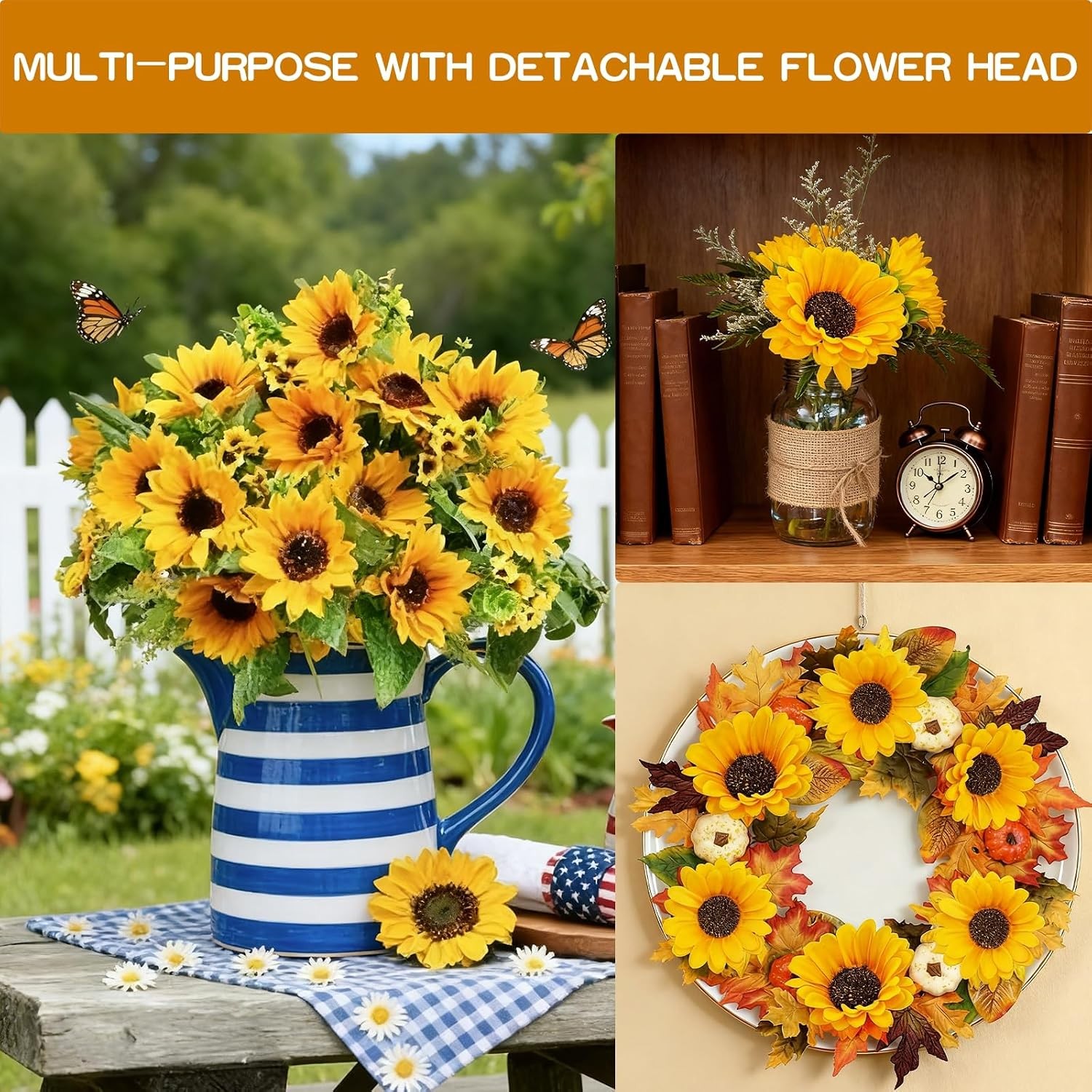 28Pcs Sunflowers Artificial Flowers for Outdoors Summer Decor, 4 Pack Fake